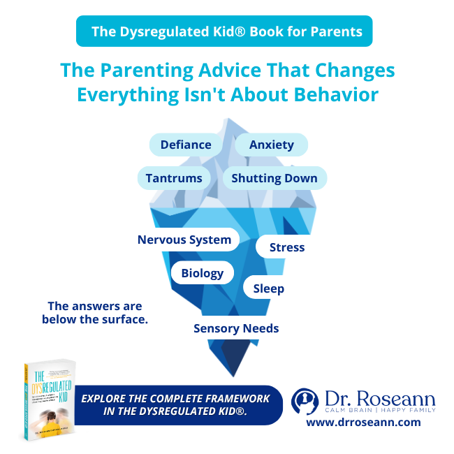 The Dysregulated Kid iceberg model showing factors beneath visible dysregulation.