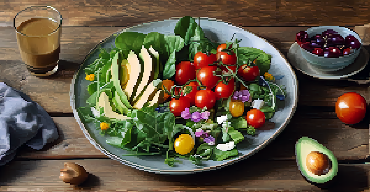 A colorful raw food salad on a rustic wooden table, highlighting fresh ingredients and vibrant colors in soft natural light.