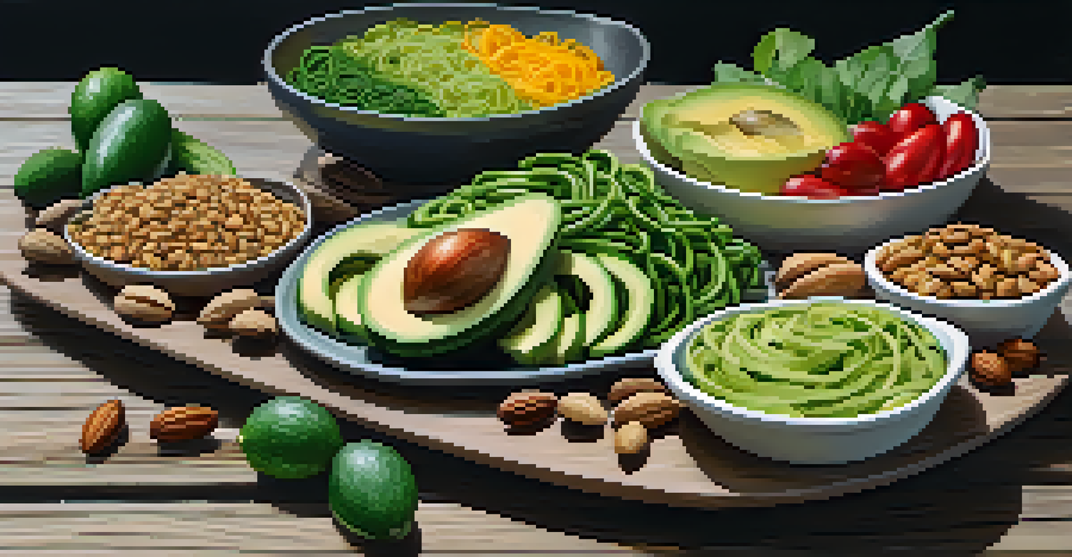 A detailed view of a colorful raw food platter with fresh vegetables and nuts on a wooden table.