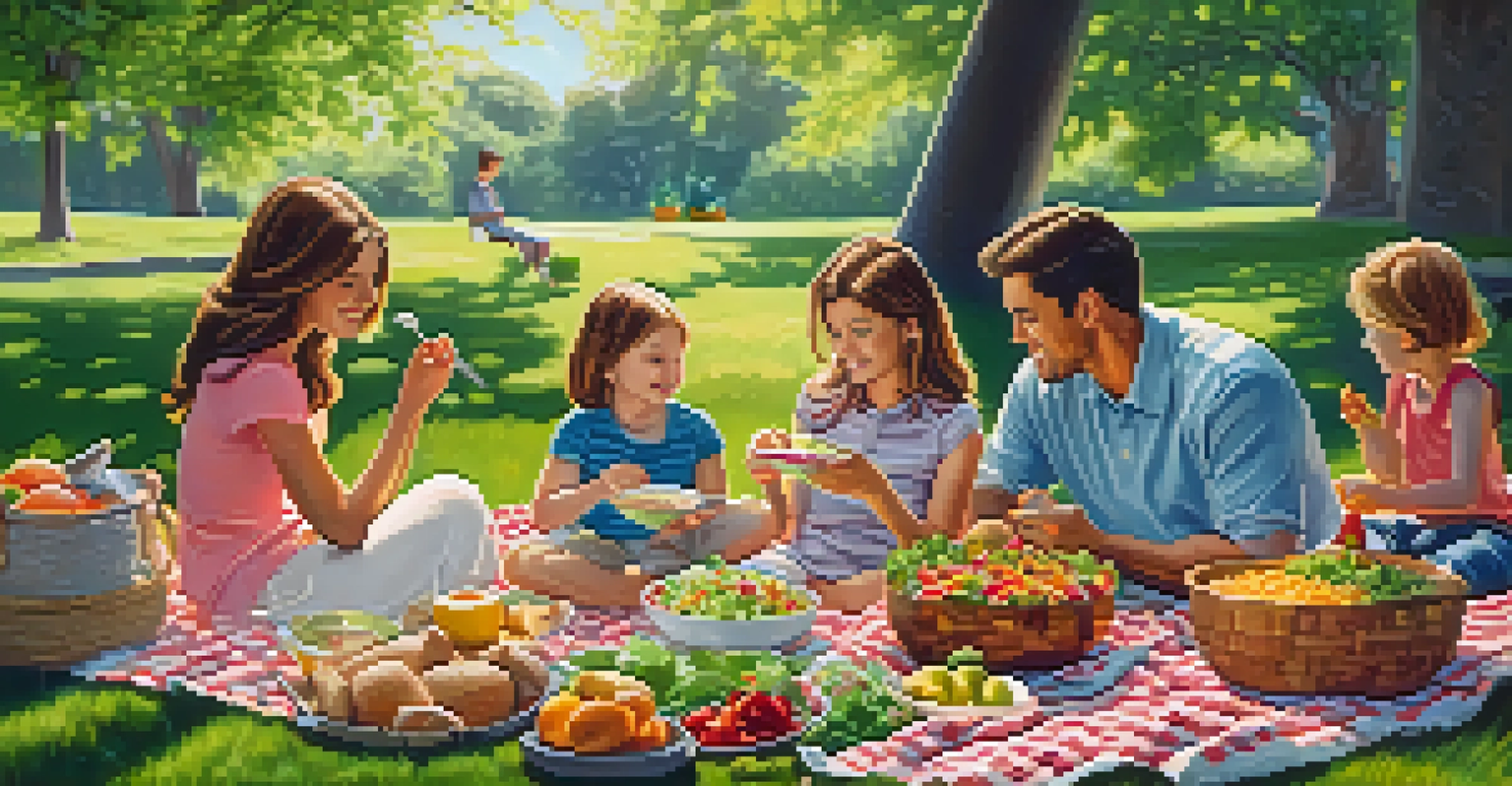 A family enjoying a raw food picnic in a sunny park, with fresh salads and fruits laid out on a picnic blanket.