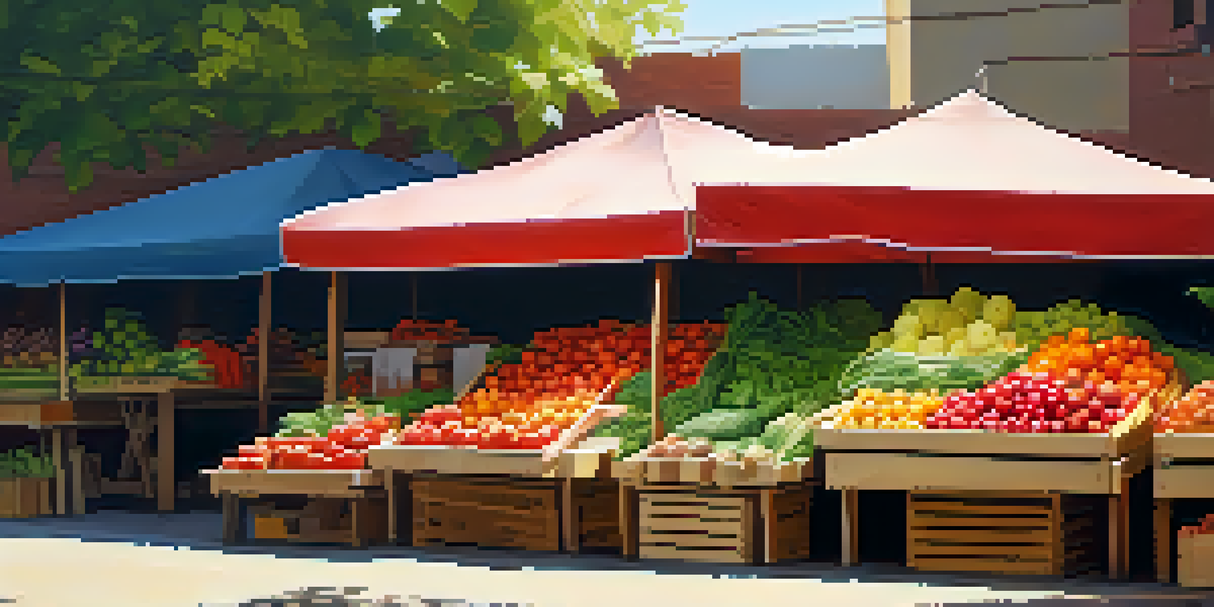 A lively market stall filled with colorful fresh fruits and vegetables under natural sunlight.