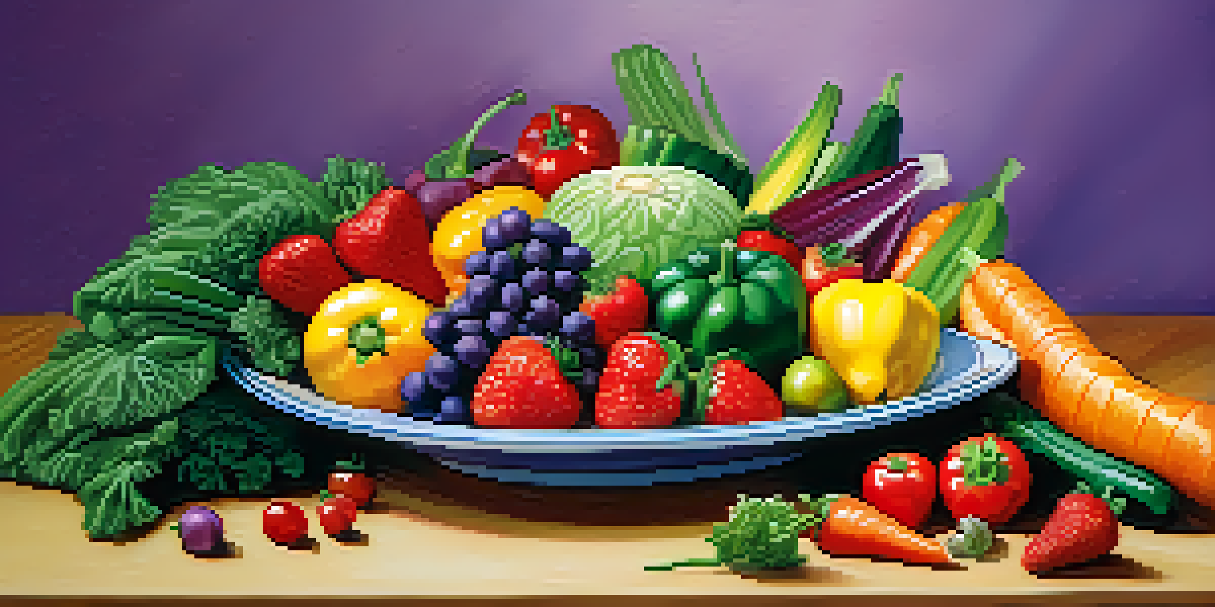 A colorful raw food plate with strawberries, carrots, bell peppers, cucumbers, and cabbage, garnished with nuts and seeds, under natural sunlight.