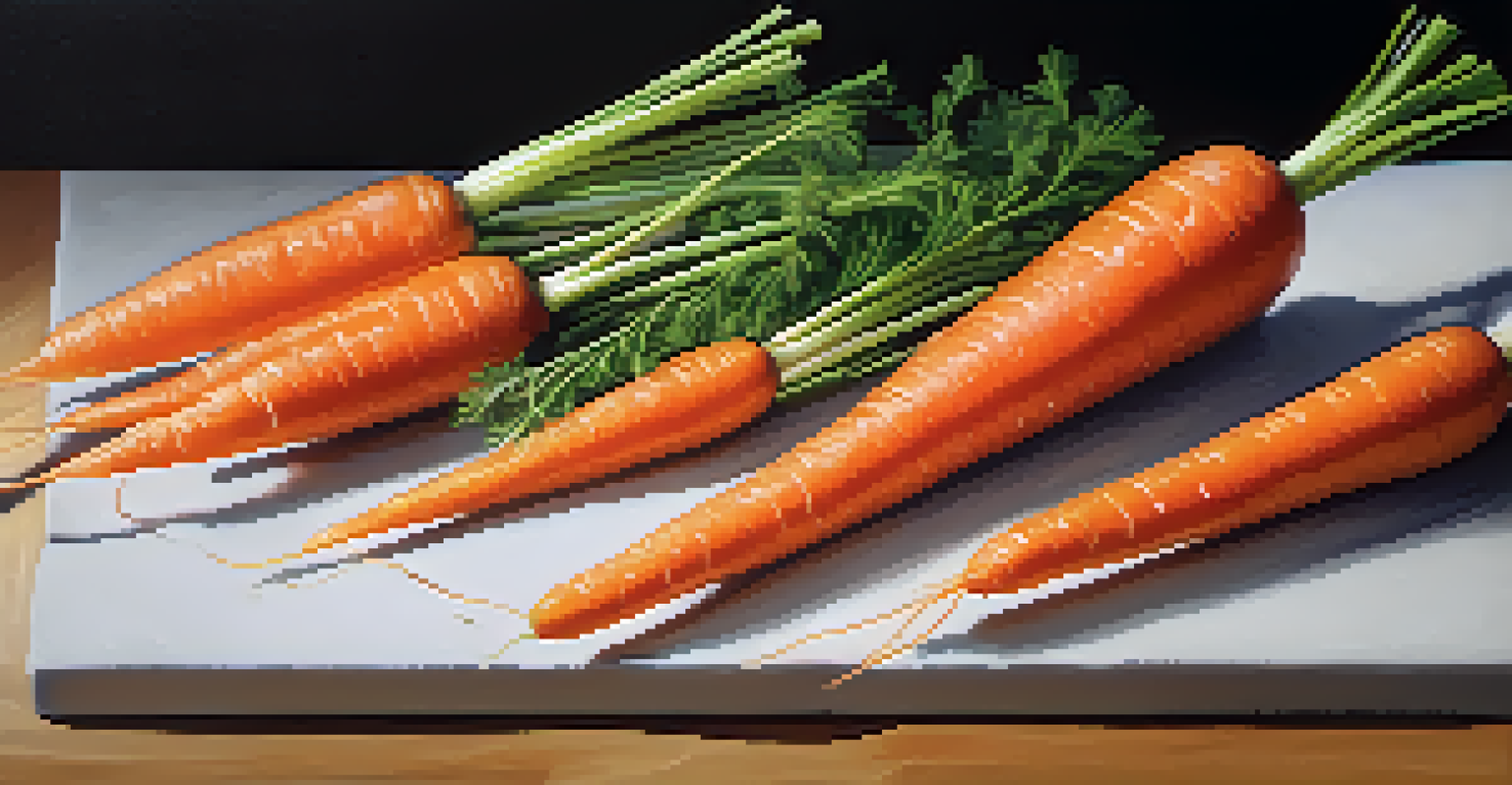 A split-view image of raw carrots and roasted carrots, highlighting the contrast between their textures and colors.