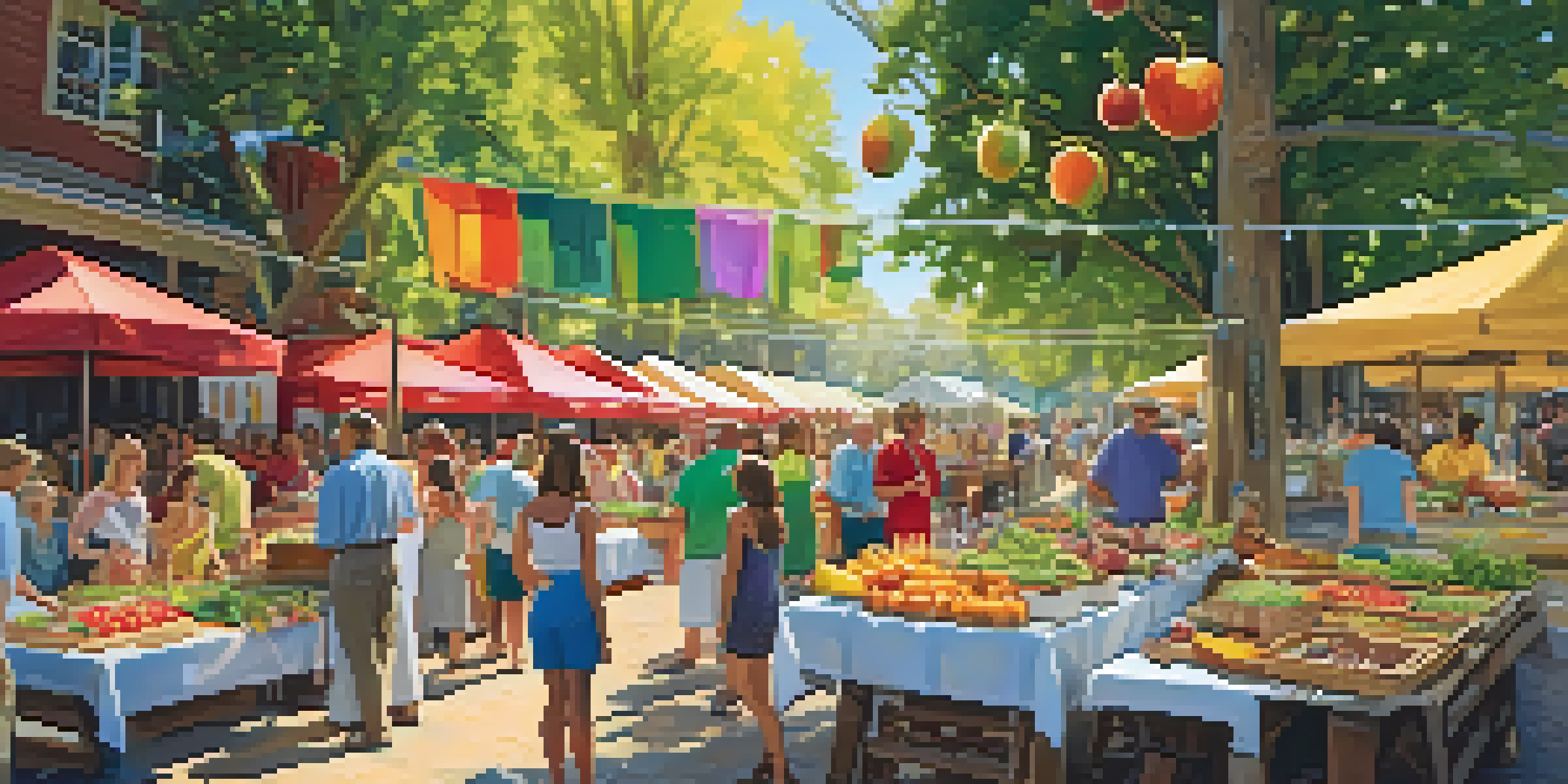 A bustling culinary festival with colorful displays of raw food dishes and attendees sampling fresh fruits and vegetables under sunlight.