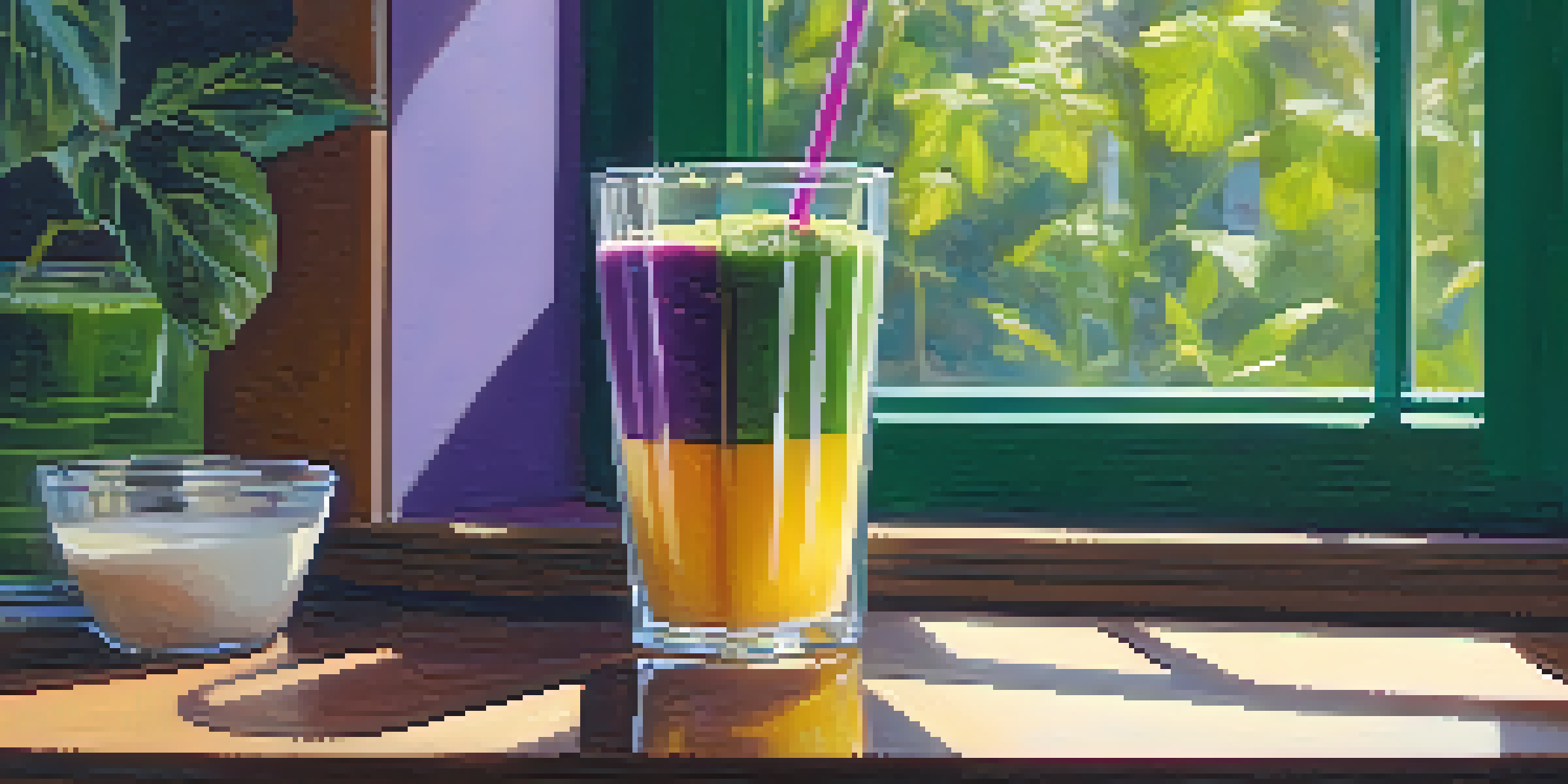 A glass bowl with a colorful smoothie topped with flaxseeds and berries on a wooden table, illuminated by soft morning light.