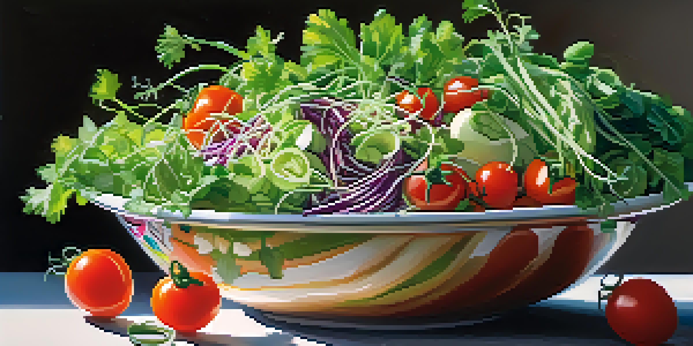 A salad bowl filled with colorful vegetables and sprouts, highlighting the freshness and variety of ingredients.