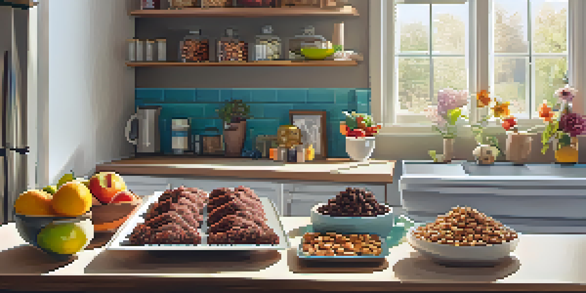A colorful assortment of no-bake raw snacks displayed on a kitchen countertop, including energy balls and chocolate bars, with natural sunlight illuminating the scene.