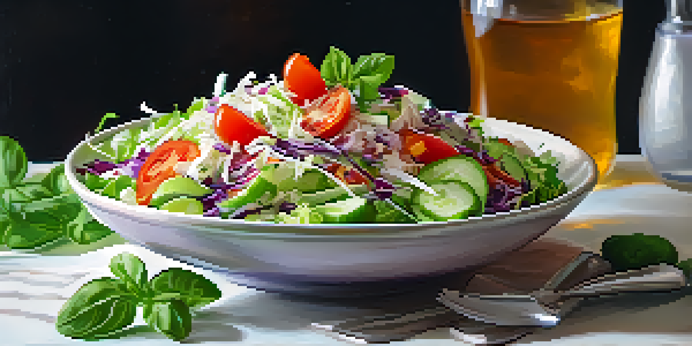 A colorful raw salad topped with sauerkraut, featuring fresh greens, cherry tomatoes, and cucumber slices, illuminated by soft natural lighting.