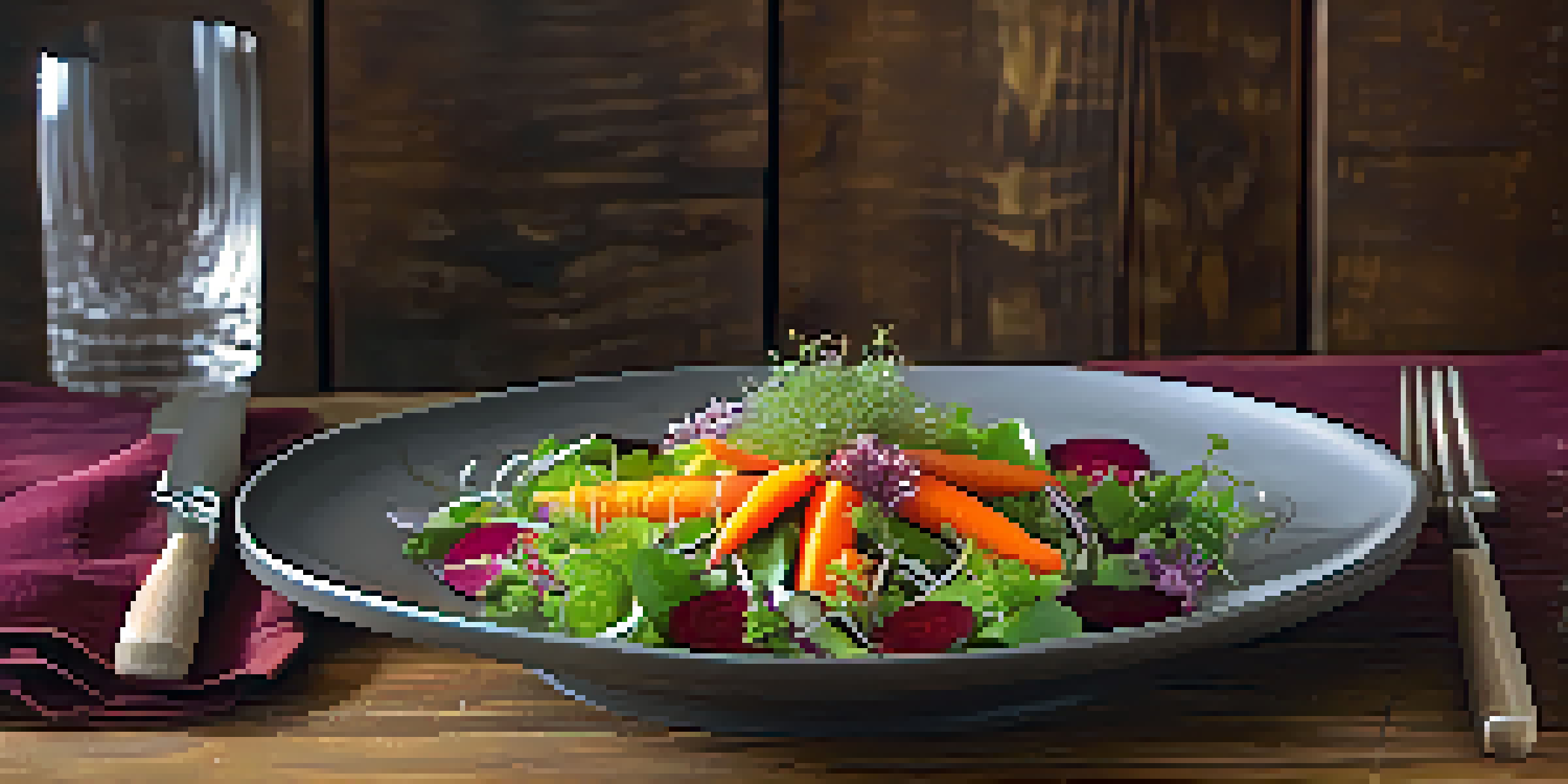 A colorful raw food salad arranged in a circular pattern, showcasing vibrant vegetables and garnished with microgreens and edible flowers.
