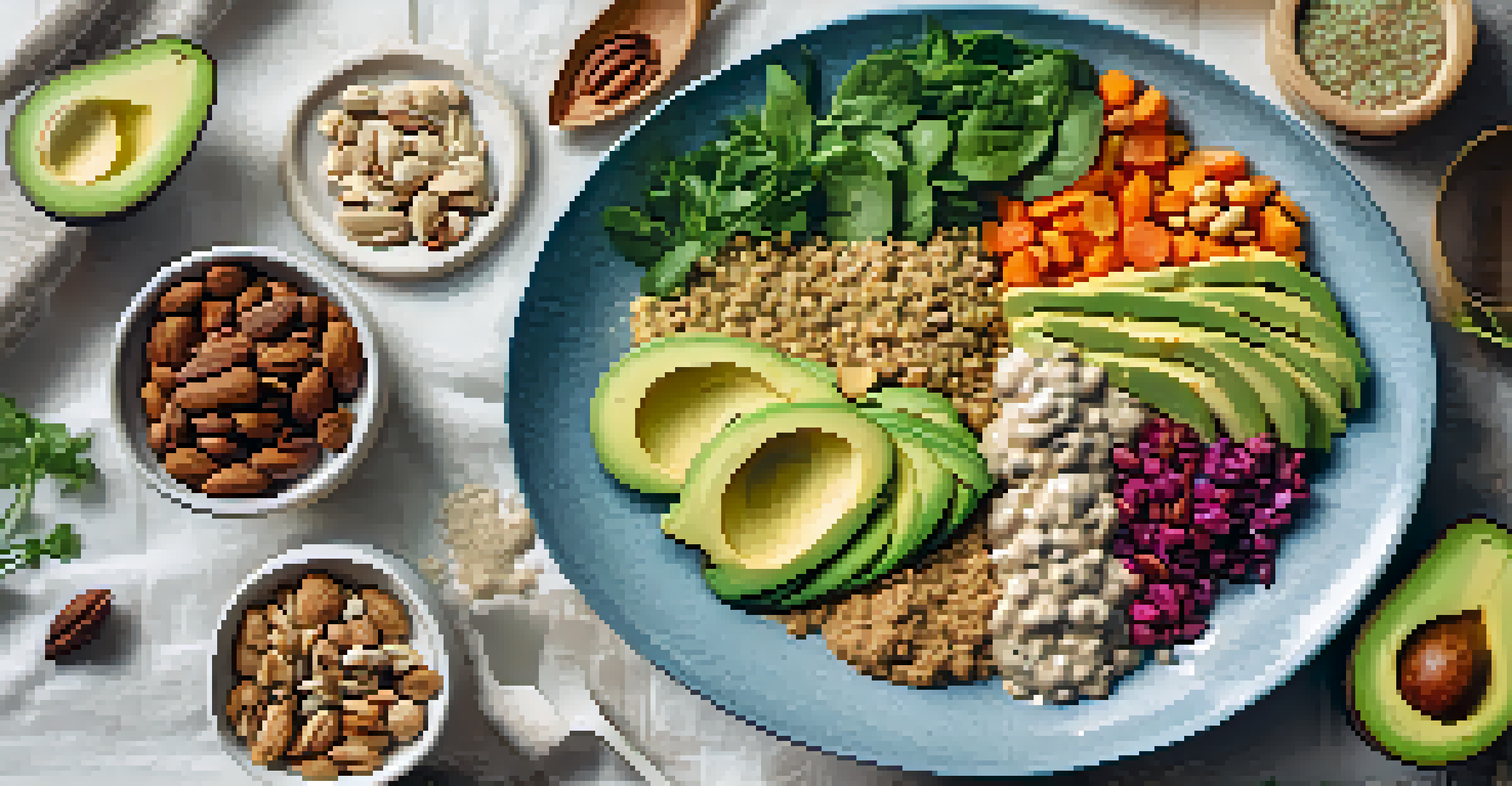A flat lay of a raw food meal plan including a salad, cashew sauce, and energy bars with Rhodiola powder.