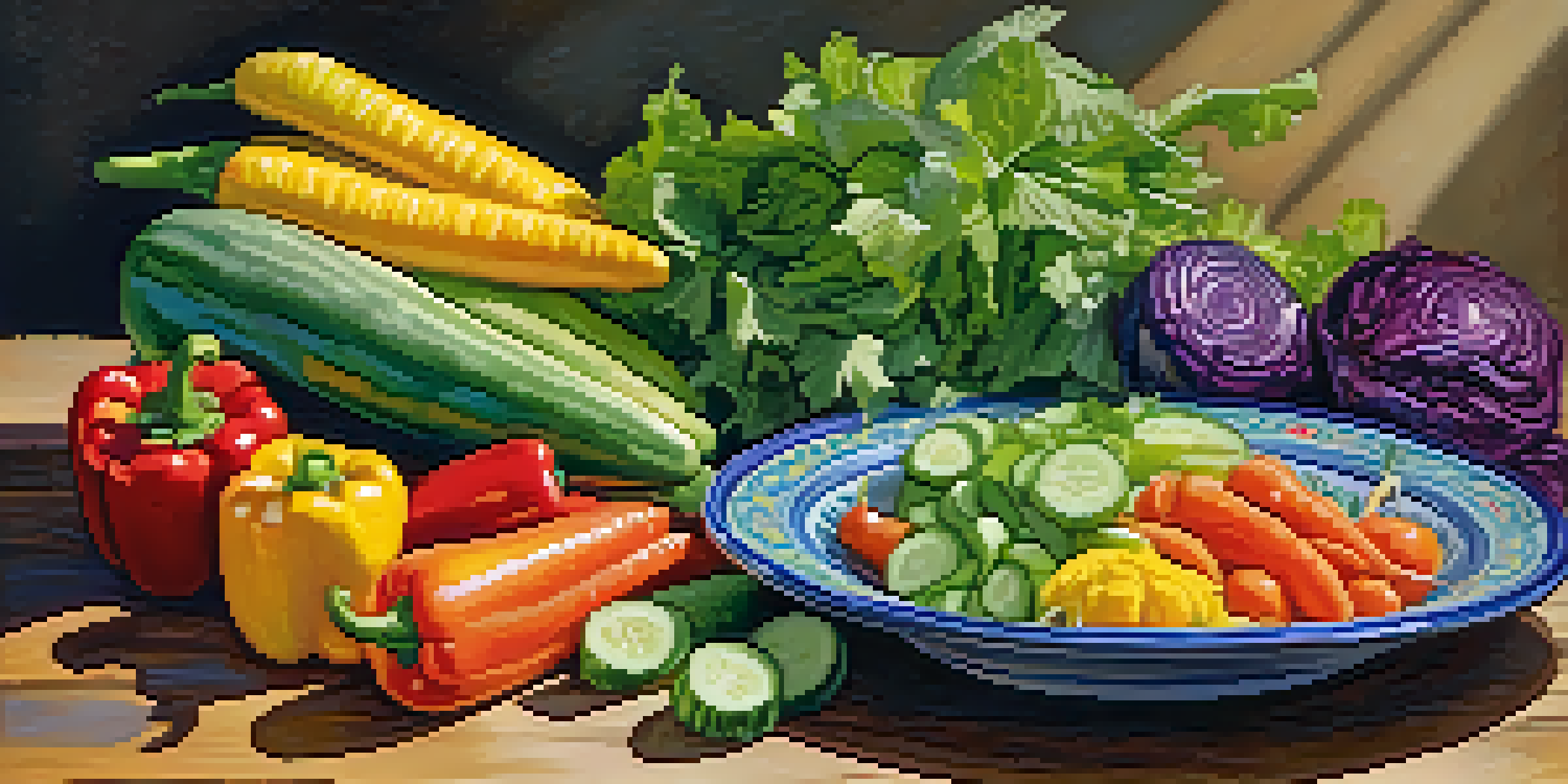 A colorful plate of raw vegetables arranged in a rainbow pattern, showcasing various colors and textures.