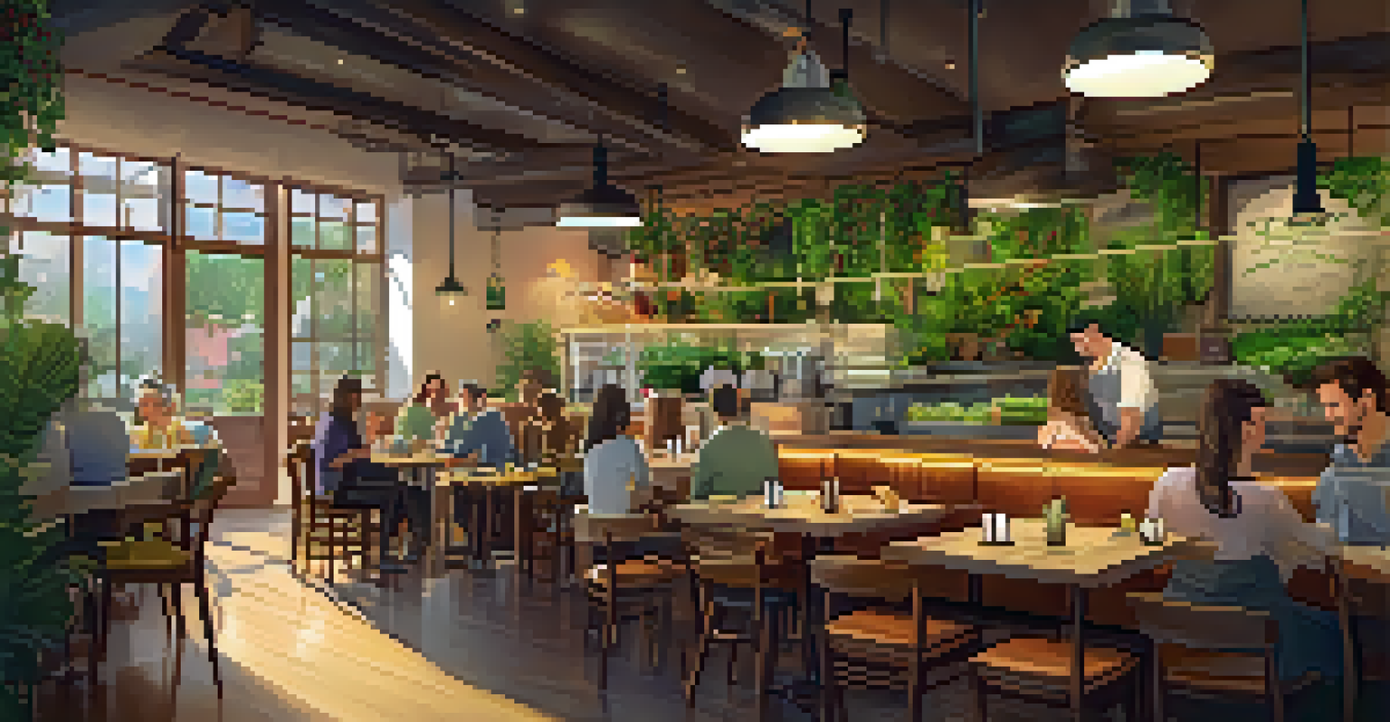 The cozy interior of a raw food restaurant filled with greenery, showcasing healthy dishes and a warm ambiance.