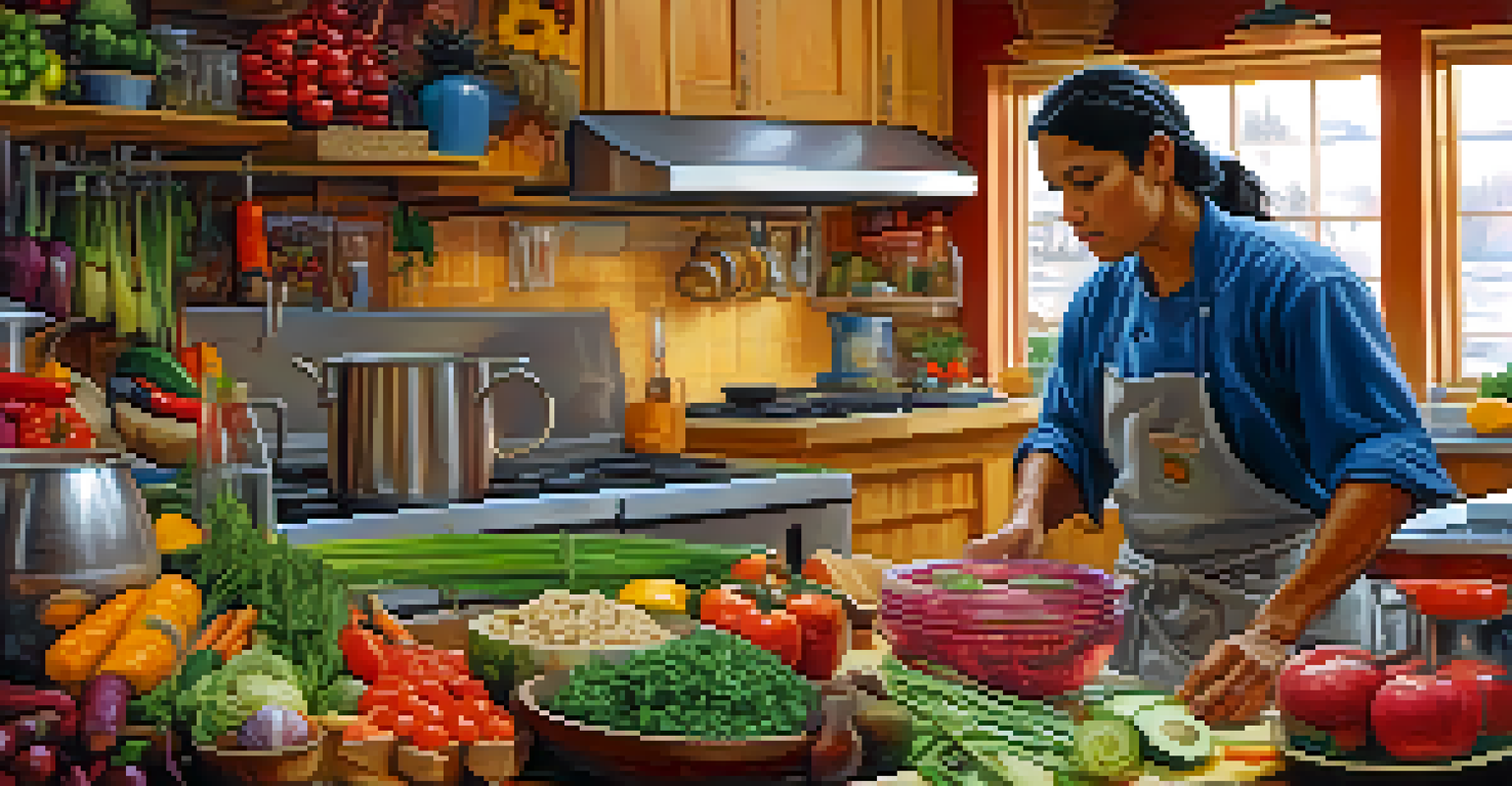 A Native American chef in a modern kitchen preparing a raw food dish with vibrant ingredients, showcasing the art of healthy cooking.