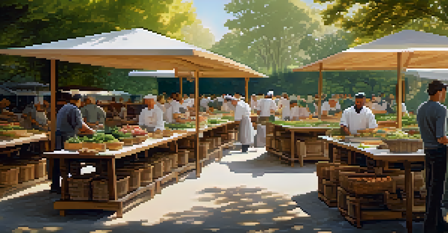 Chefs preparing raw food dishes at outdoor tables surrounded by trees, showcasing sustainability and local ingredients.