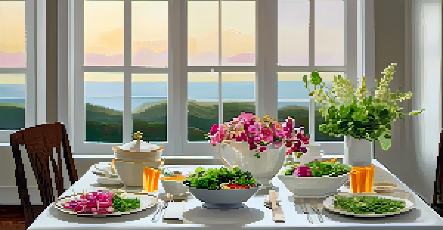 A serene dining table set with elegant tableware and a raw salad bowl, illuminated by soft ambient lighting.
