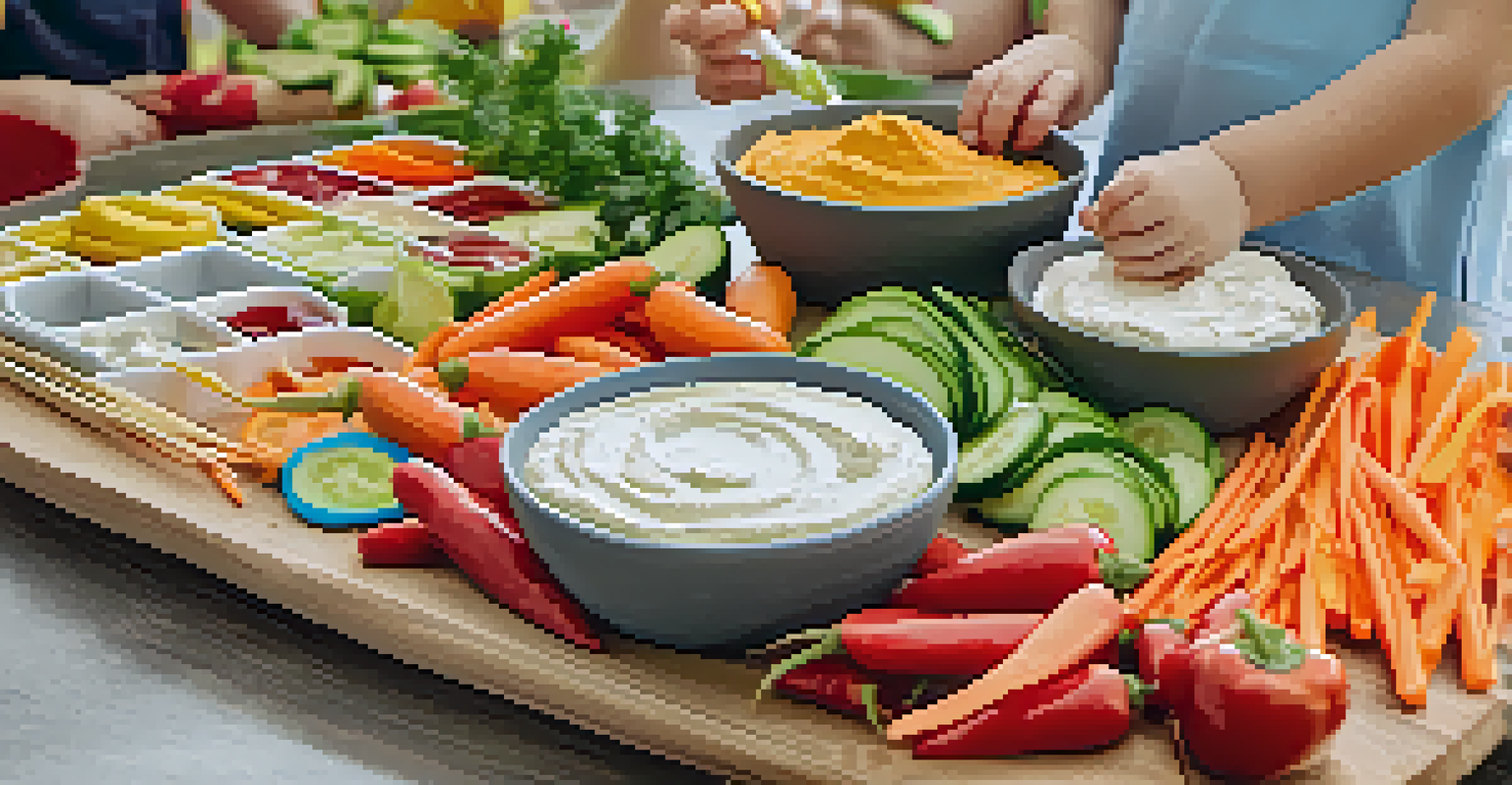 A colorful DIY dipping station featuring raw veggies and a variety of healthy dips.