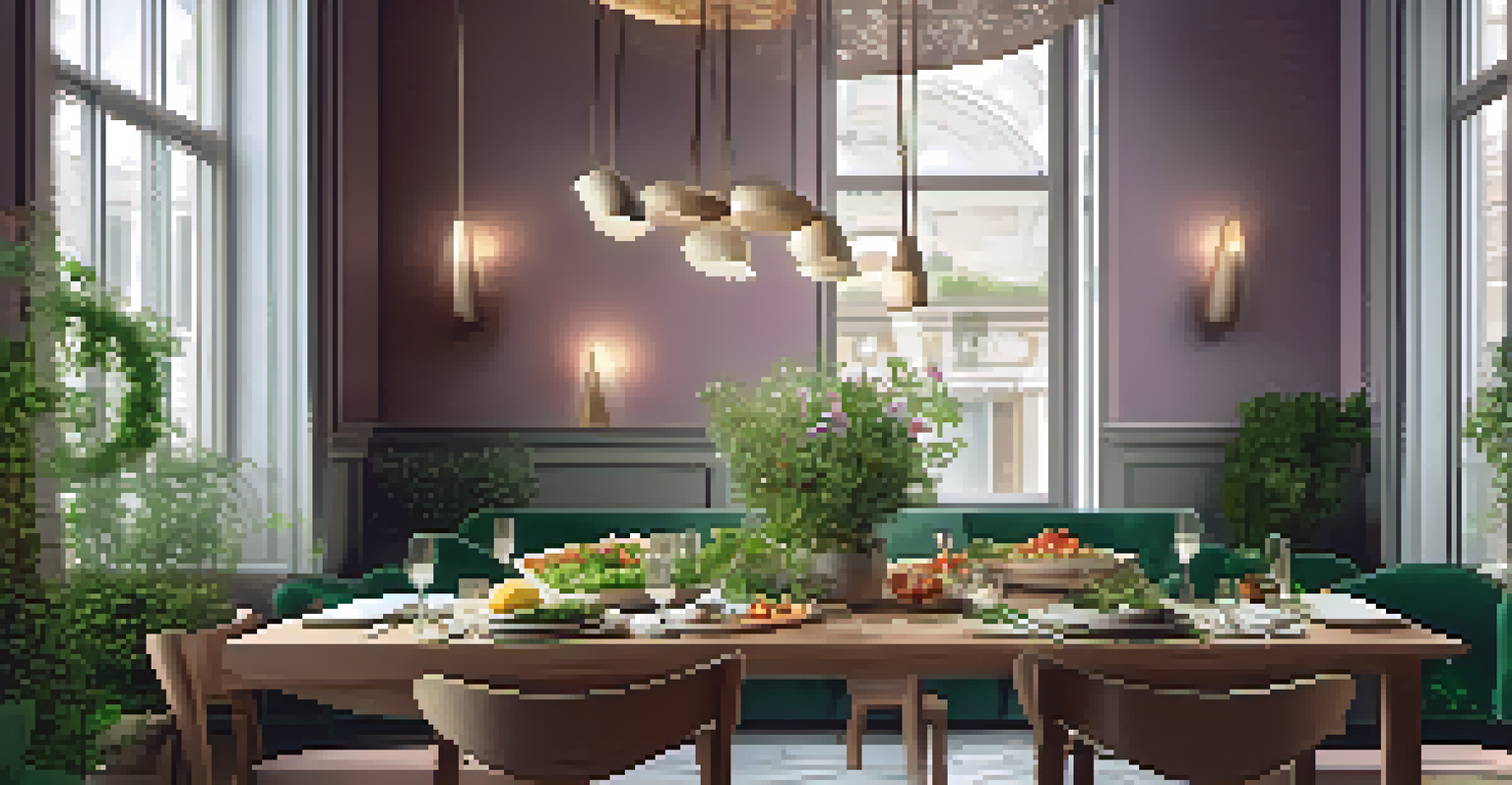 A stylishly plated raw vegan dish on a dining table with fresh herbs and soft ambient lighting.