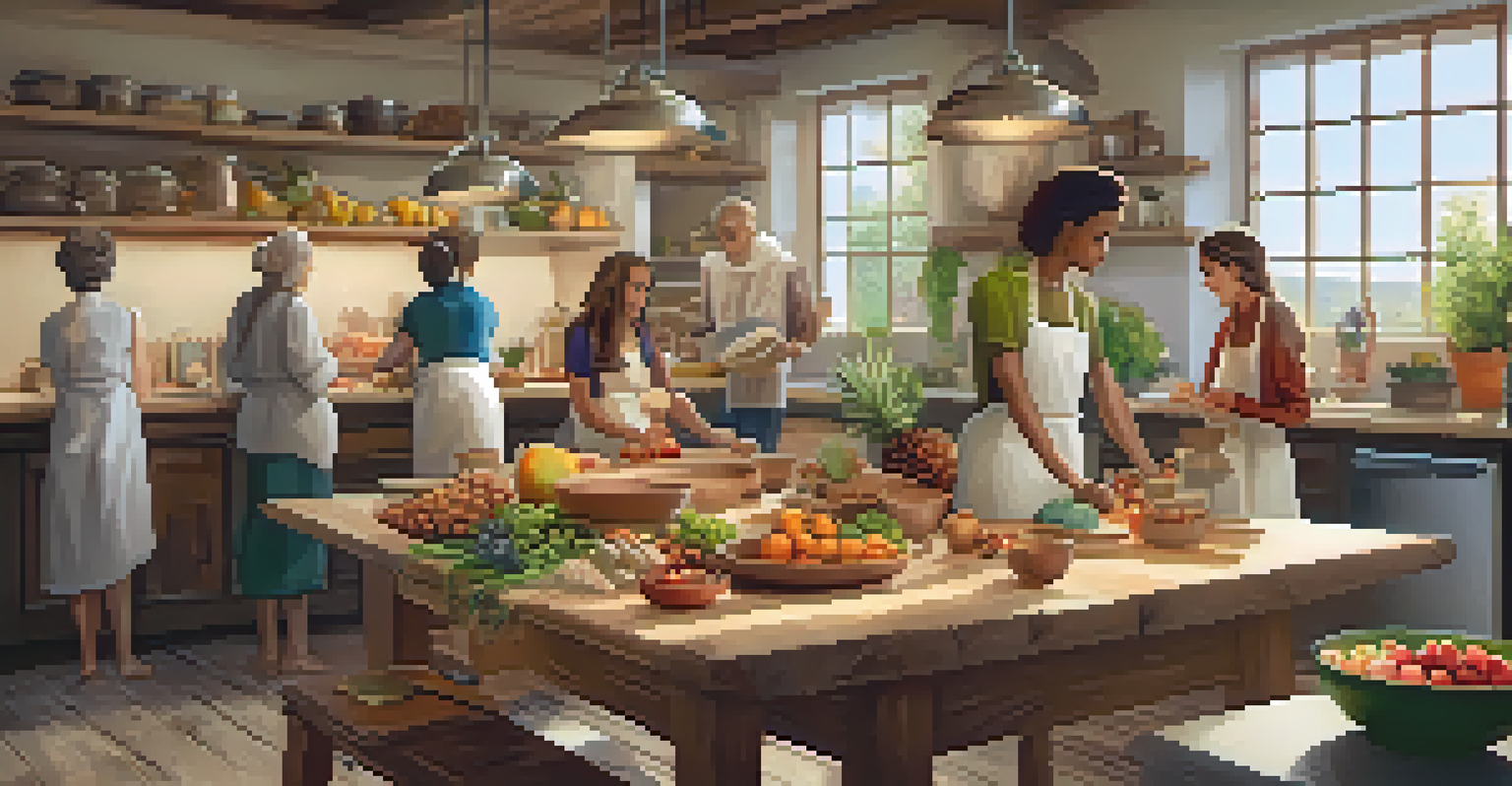 Participants engaged in a raw food workshop, preparing colorful dishes in a cozy kitchen.