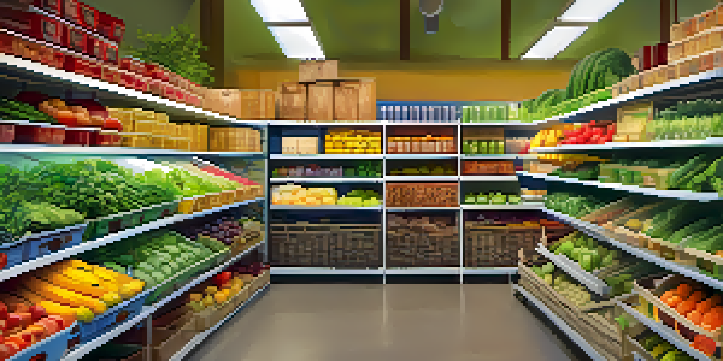 A well-organized raw food pantry showcasing a variety of fresh fruits and vegetables, with bright natural lighting.