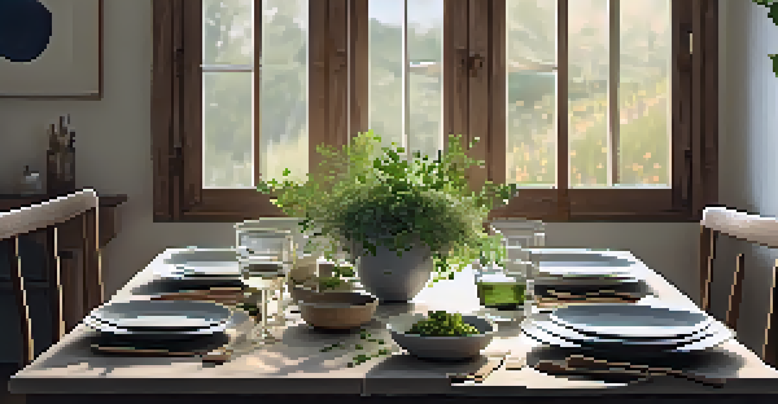 A serene dining setup with a candlelit table, fresh herbs, and beautifully plated raw dishes, creating a peaceful atmosphere.