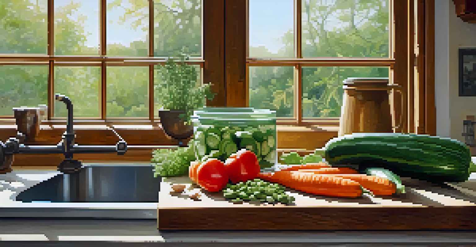 A wooden cutting board with fresh raw vegetables and a bowl of mixed nuts in a bright kitchen setting.