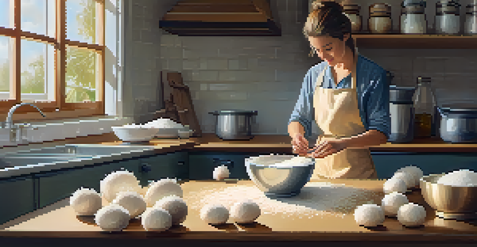 A kitchen countertop with ingredients for making raw coconut macaroons, showcasing the preparation process.