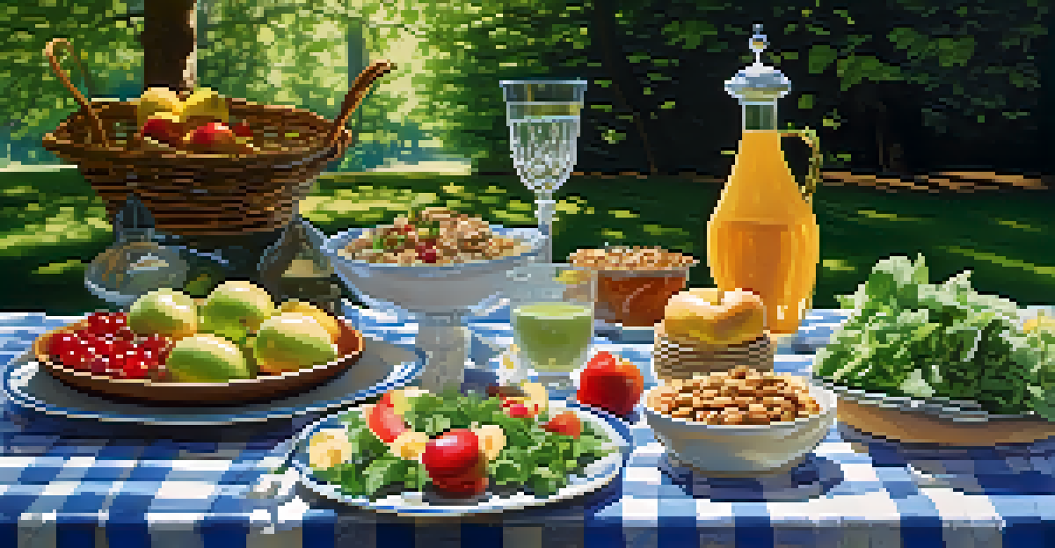 An outdoor picnic table set with a raw food feast under the shade of trees.