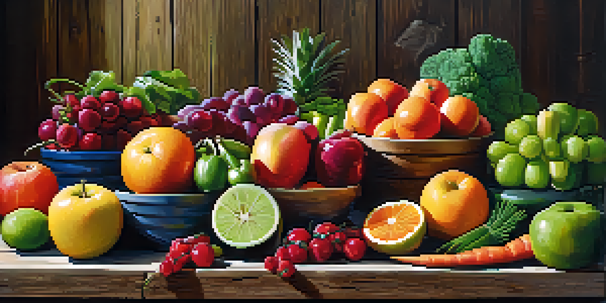 A table filled with a variety of fresh fruits and vegetables, illuminated by natural light, showcasing a healthy detox theme.