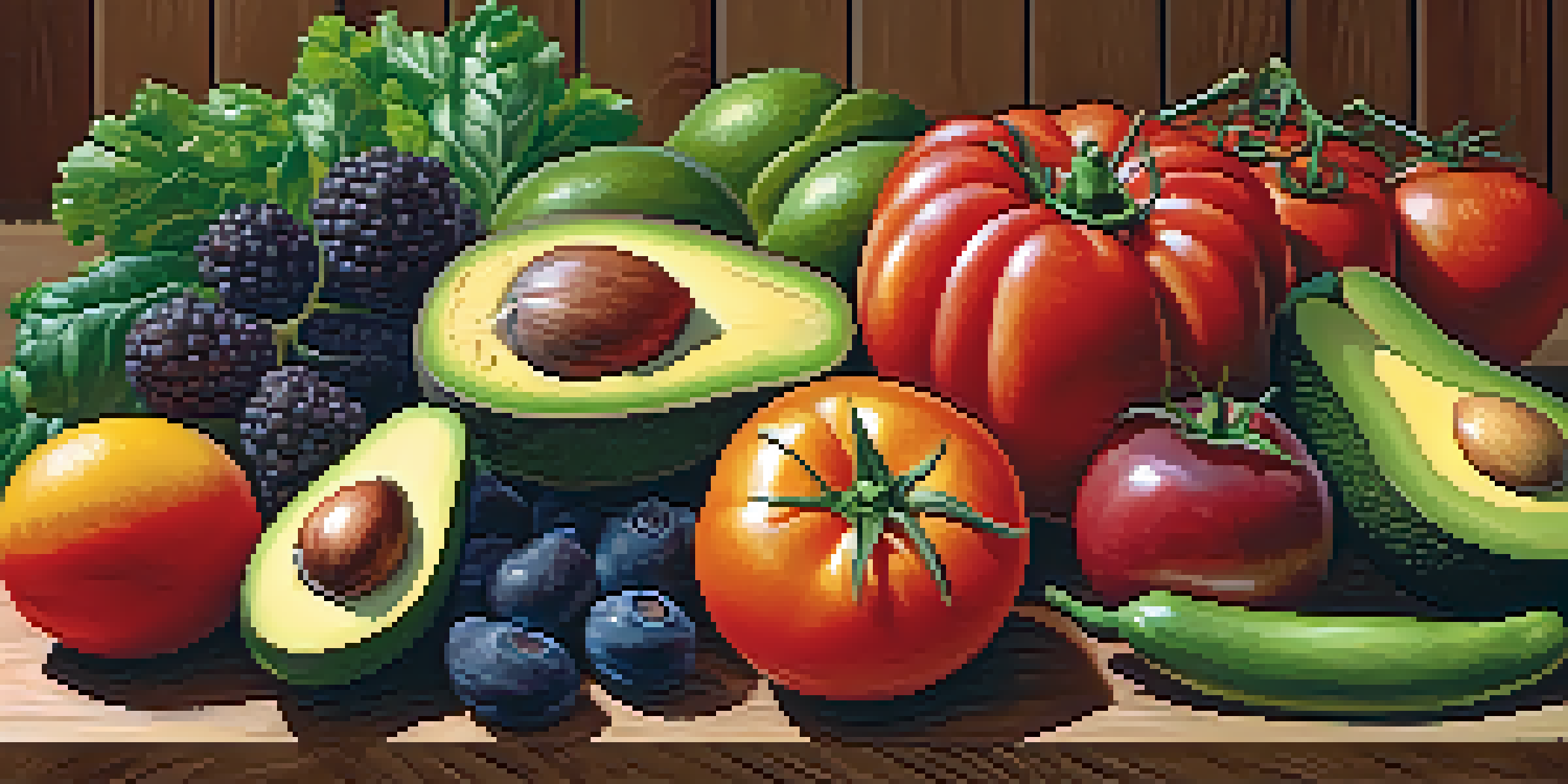 A colorful raw food platter with seasonal fruits and vegetables on a wooden table.