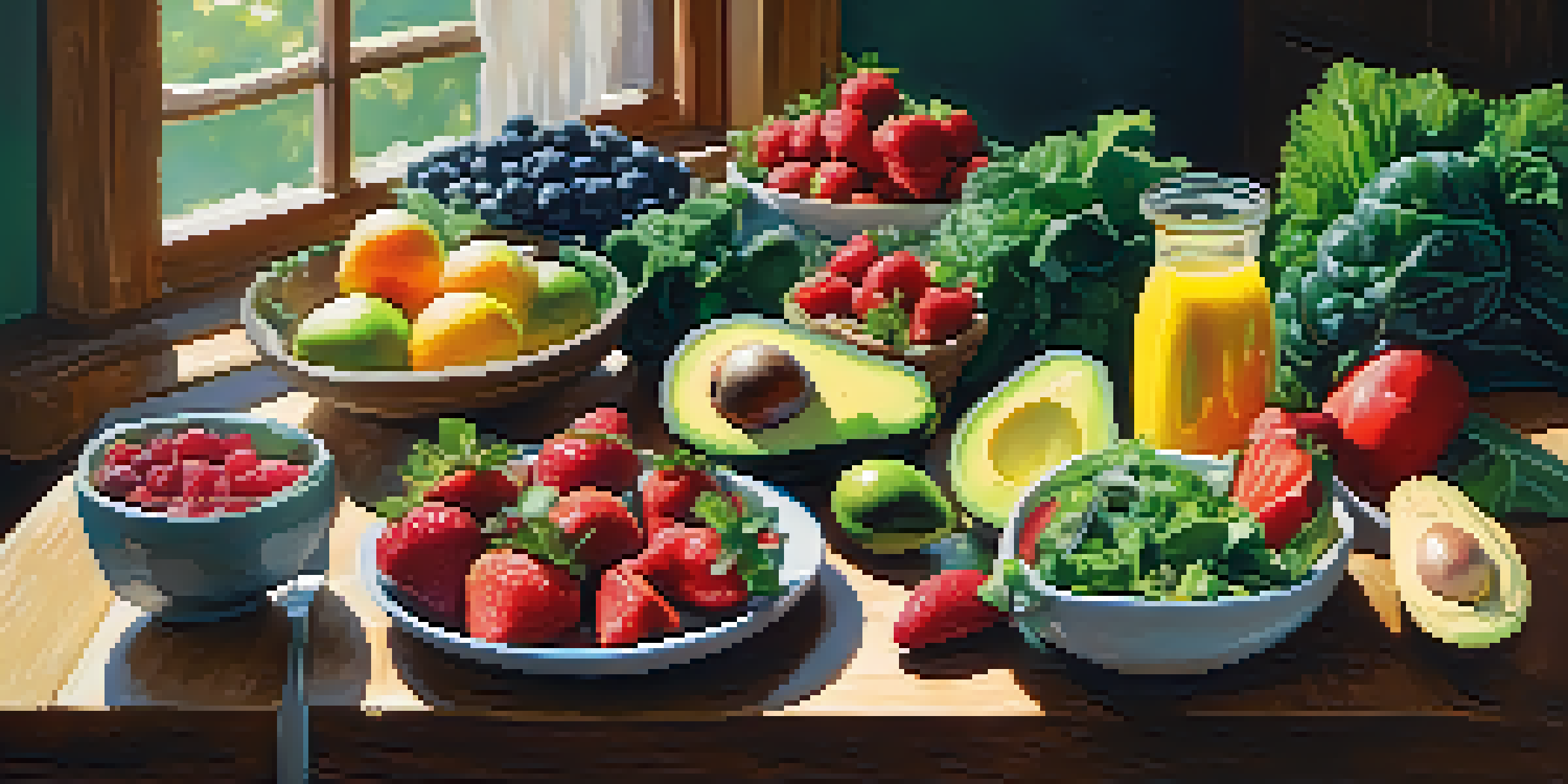 A colorful raw vegan meal displayed on a wooden table, showcasing fresh fruits and vegetables under natural sunlight.