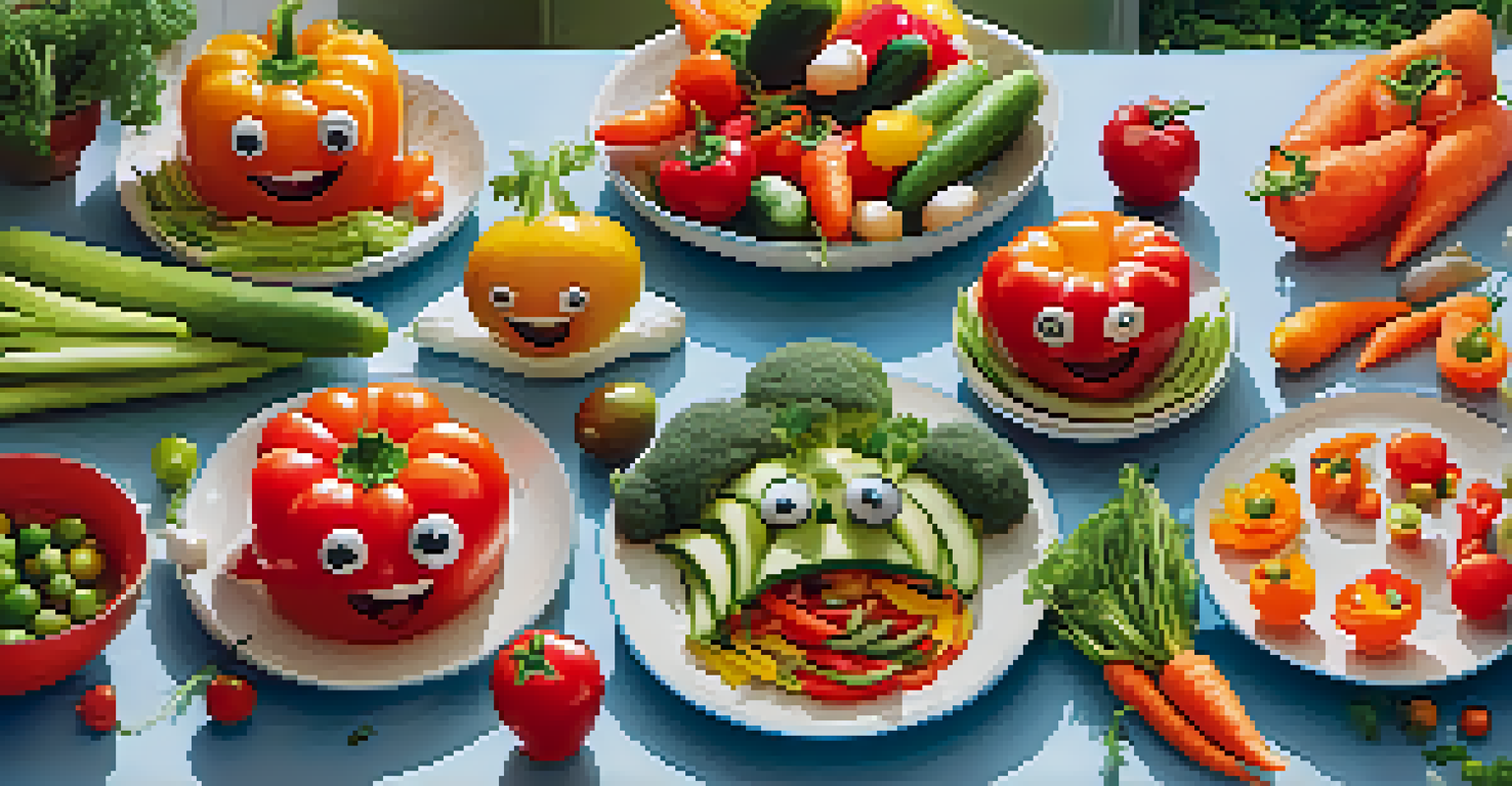 Kids making veggie monsters with raw vegetables, showcasing creativity and fun.