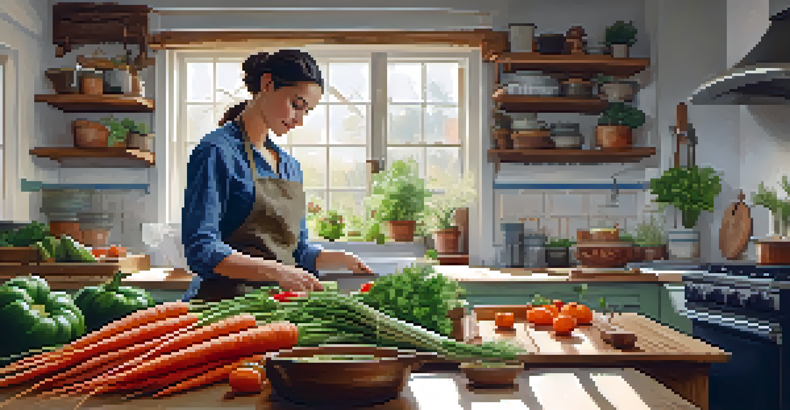 A woman chopping fresh vegetables in a bright kitchen, showcasing a healthy cooking environment.