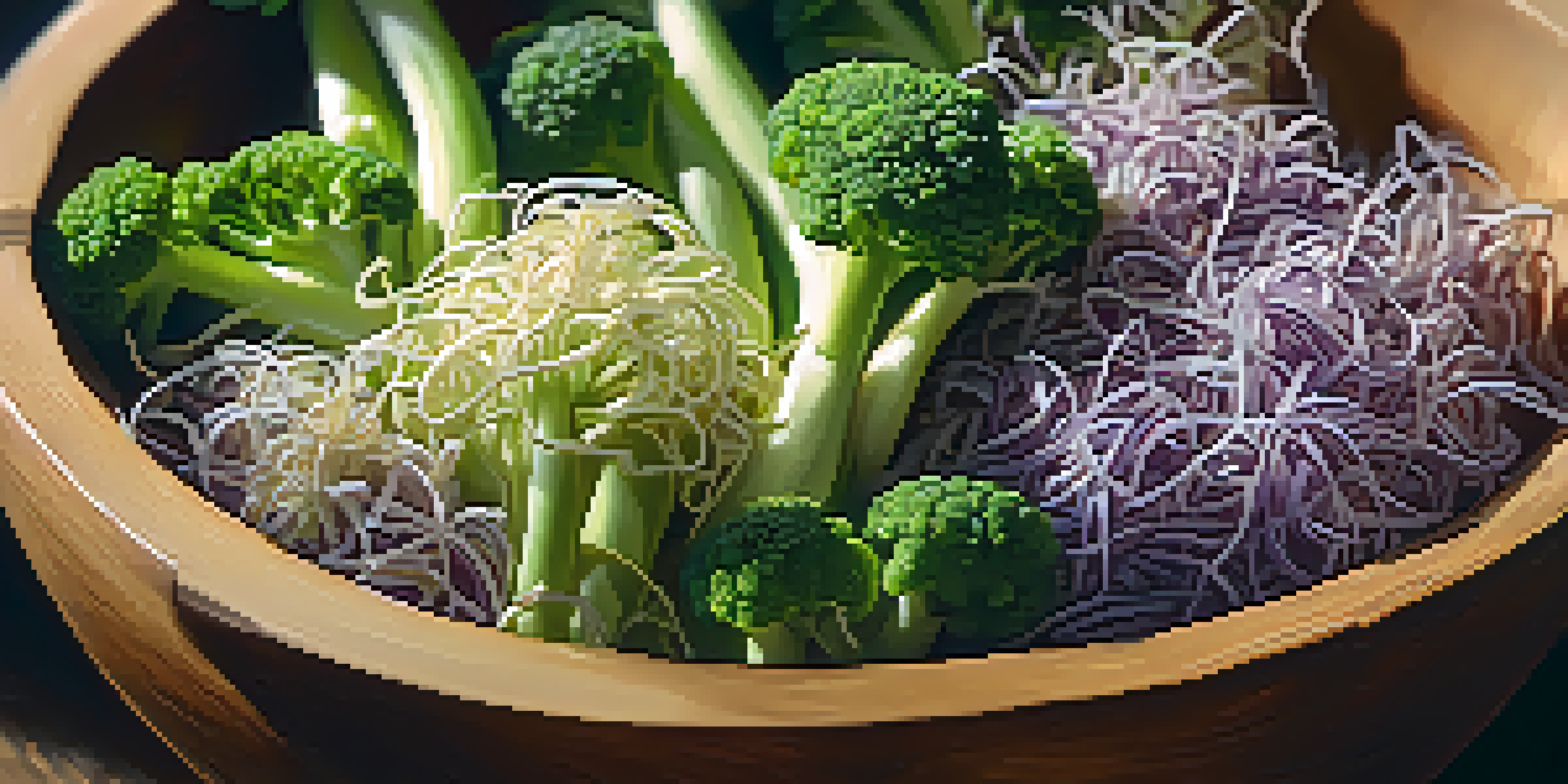 A close-up image of different types of sprouts in a wooden bowl, illuminated by sunlight, with scattered seeds around them.