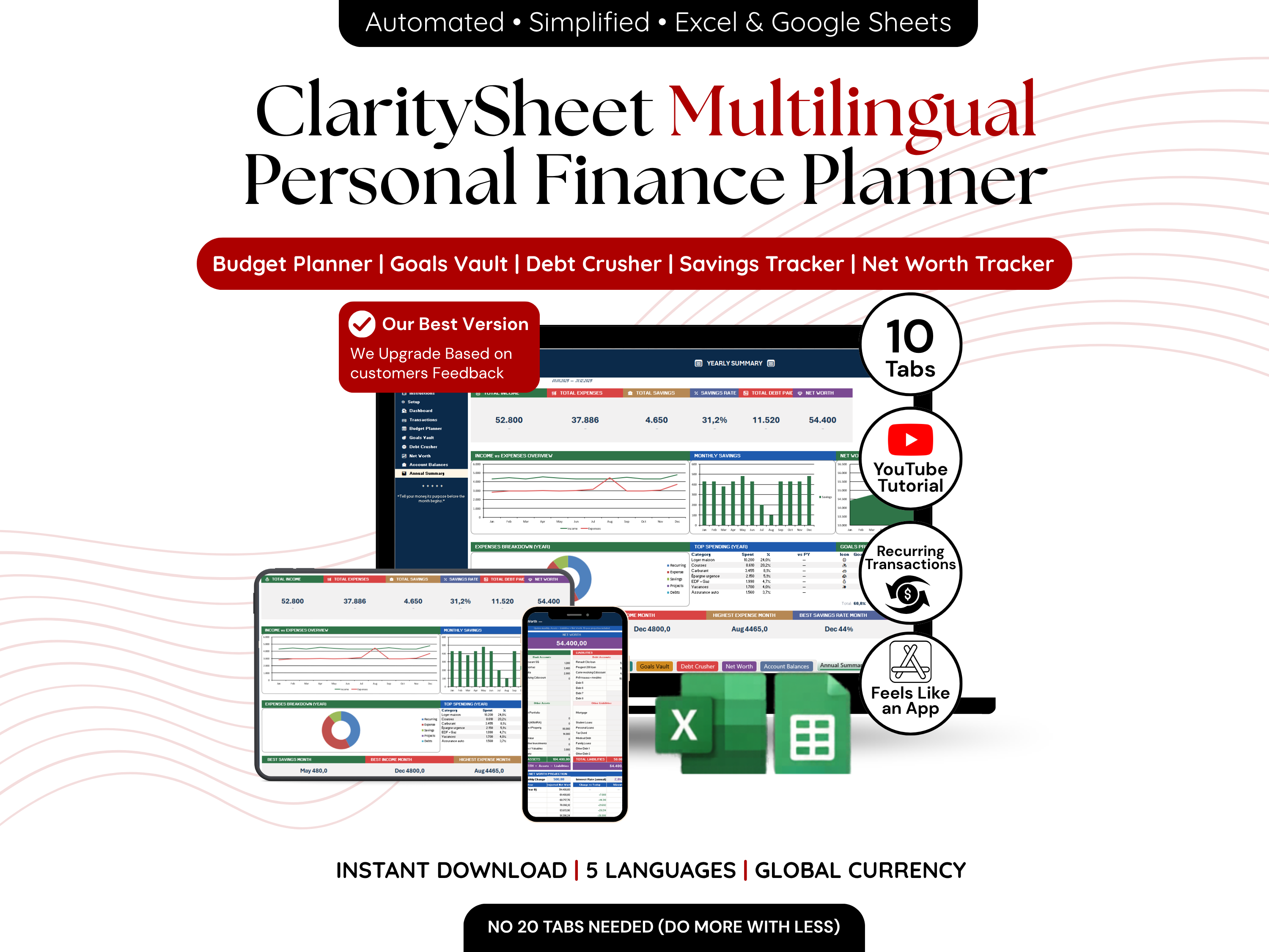 ClaritySheet Multilingual Personal Finance Planner