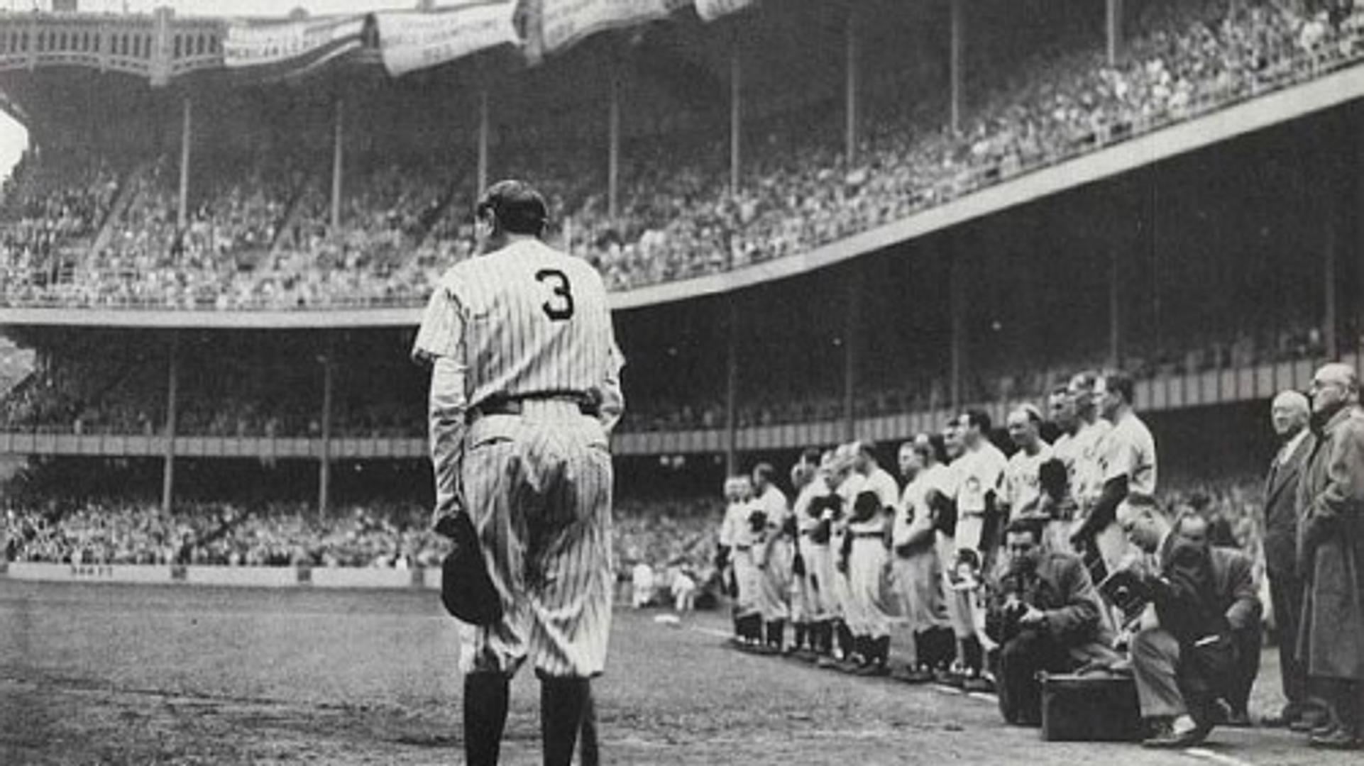 June 13, 1948: Babe Ruth in his last appearance at Yankee Stadium, captured in Nat Fein's Pulitzer Prize winning photo.