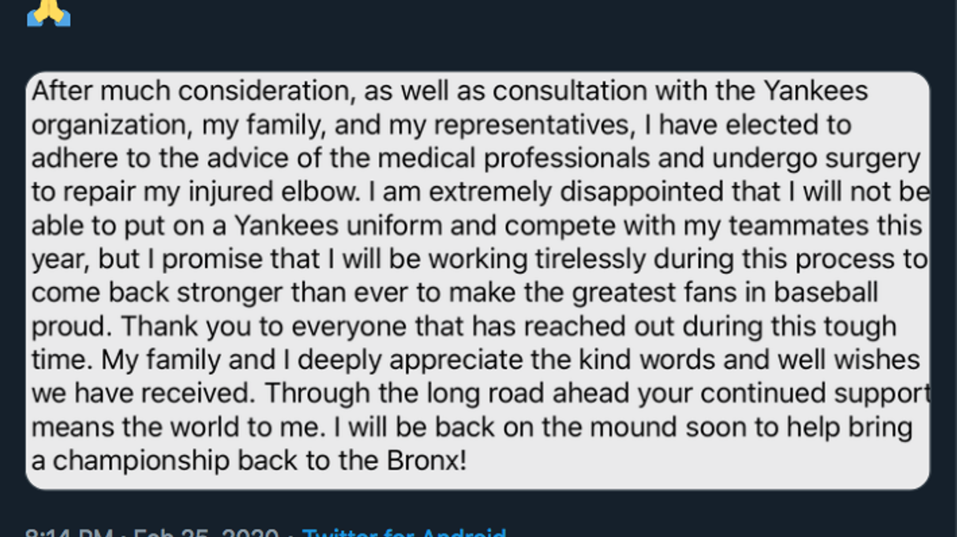 Luis Severino: I'll come back stronger than ever