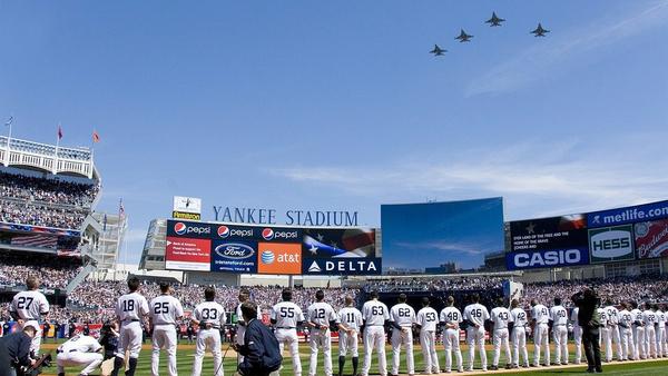 Military flyover on Opening Day at New Yankee Stadium, April 2009
