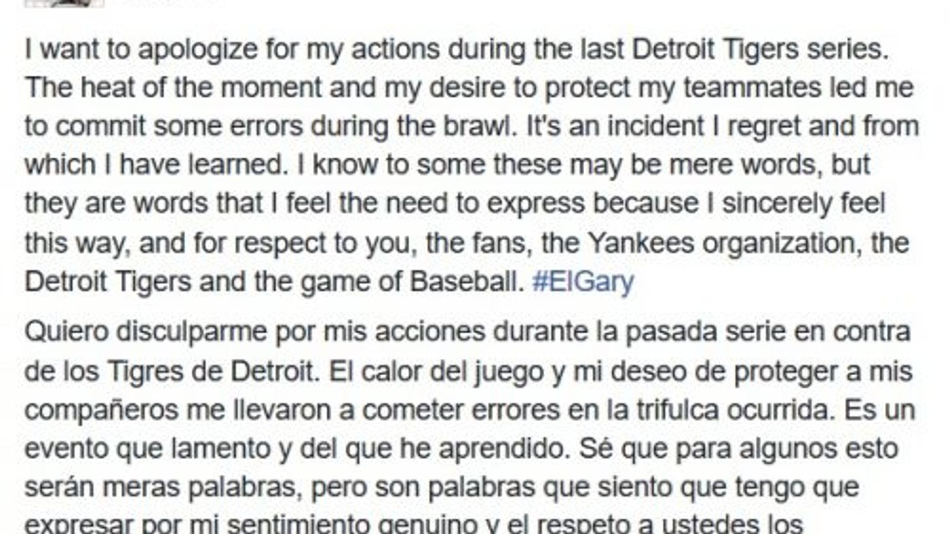 Gary Sanchez to serve three-game suspension