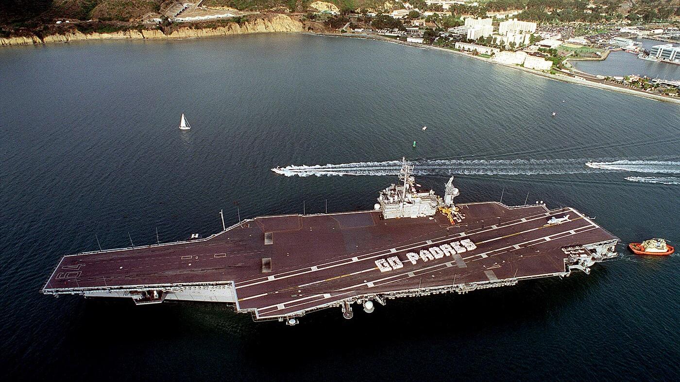 USS Harry S. Truman crew celebrate with the Yankees during the 1998 World Series