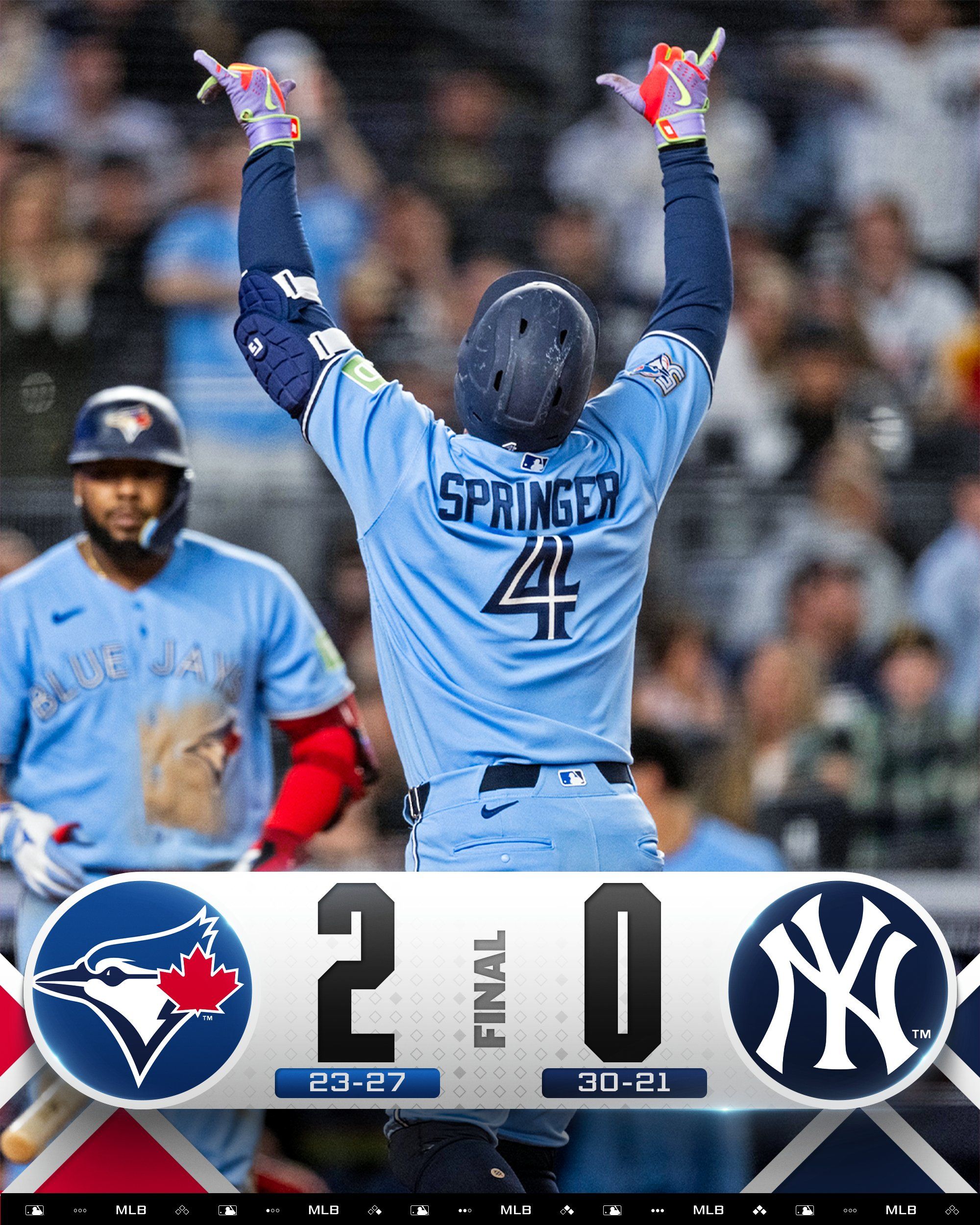 @MLB on X: George Springer homers as the @BlueJays shut out the Yankees in the Bronx!