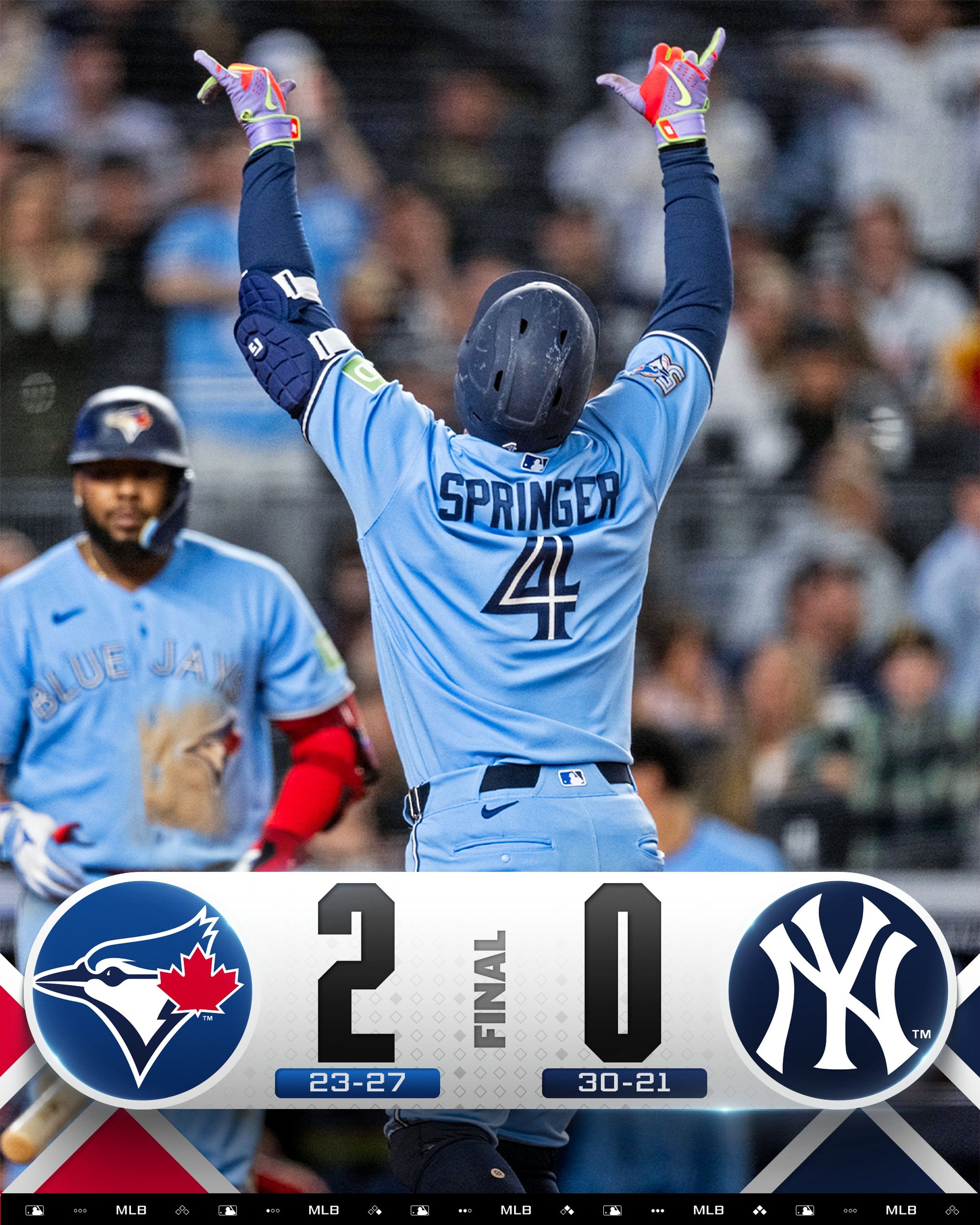 @MLB on X: George Springer homers as the @BlueJays shut out the Yankees in the Bronx!