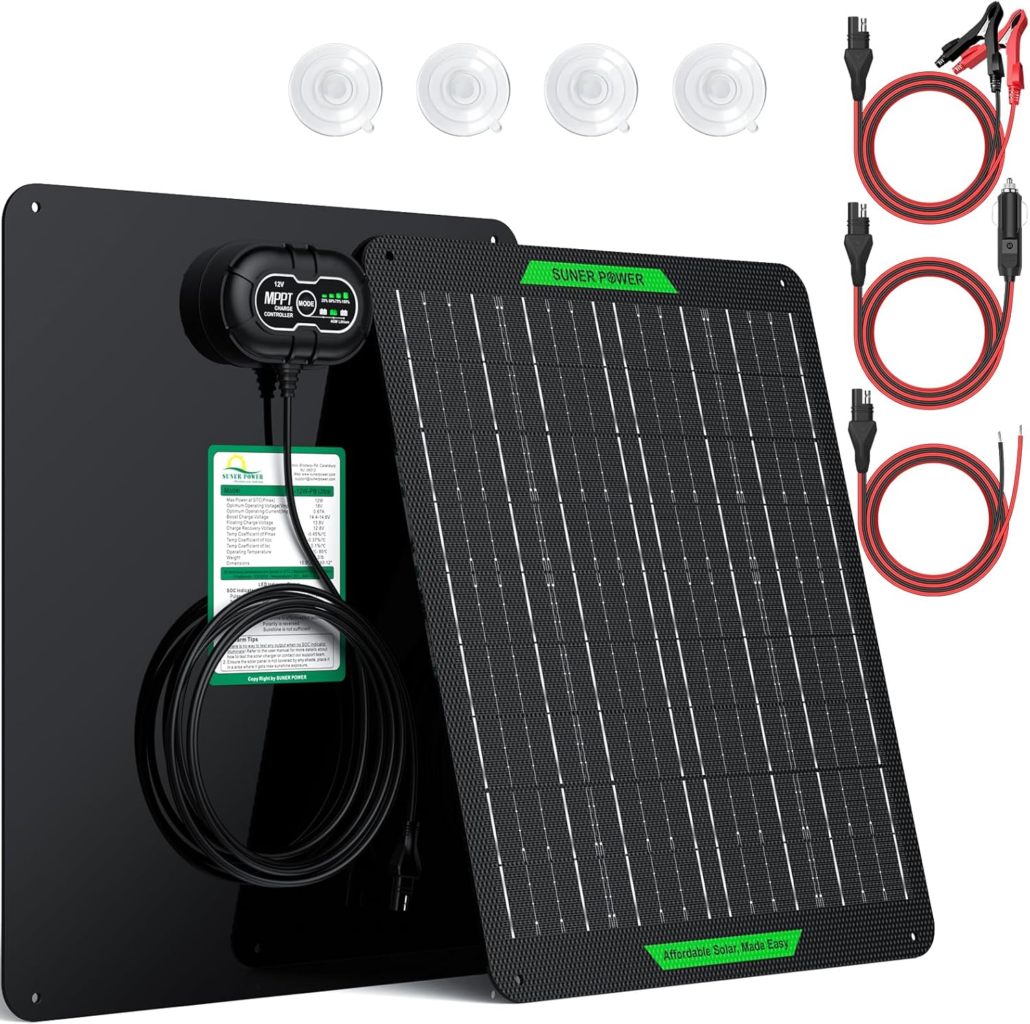 SUNER Power Waterproof 20W 12V Solar Battery Charger & Maintainer