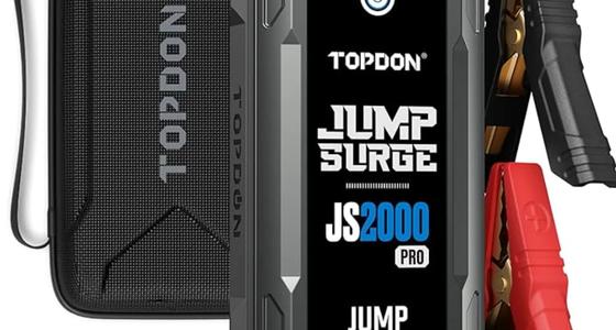 TOPDON JS2000 Pro 2500A portable car battery jump starter with jumper cables and EVA carry case