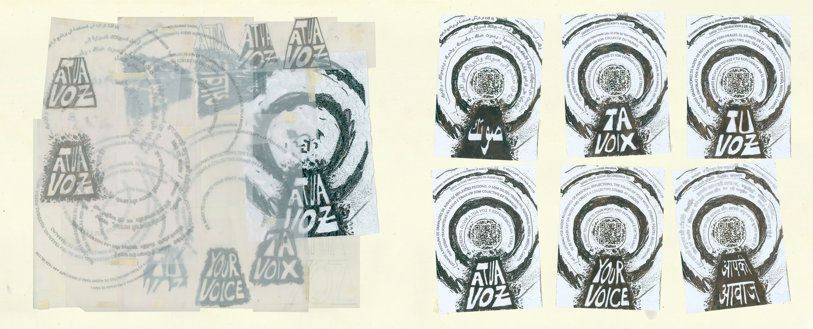 A tua voz – A series of flyers used for a open call of audio recordings to be used in the project's radio broadcast and archive 
