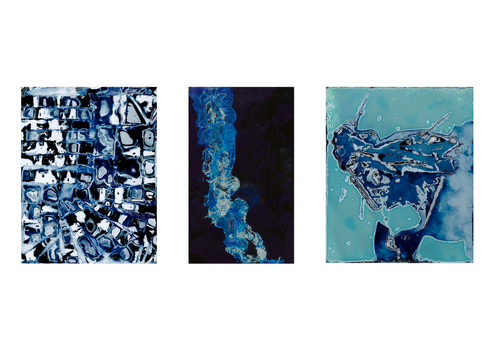 three blue abstract patterns