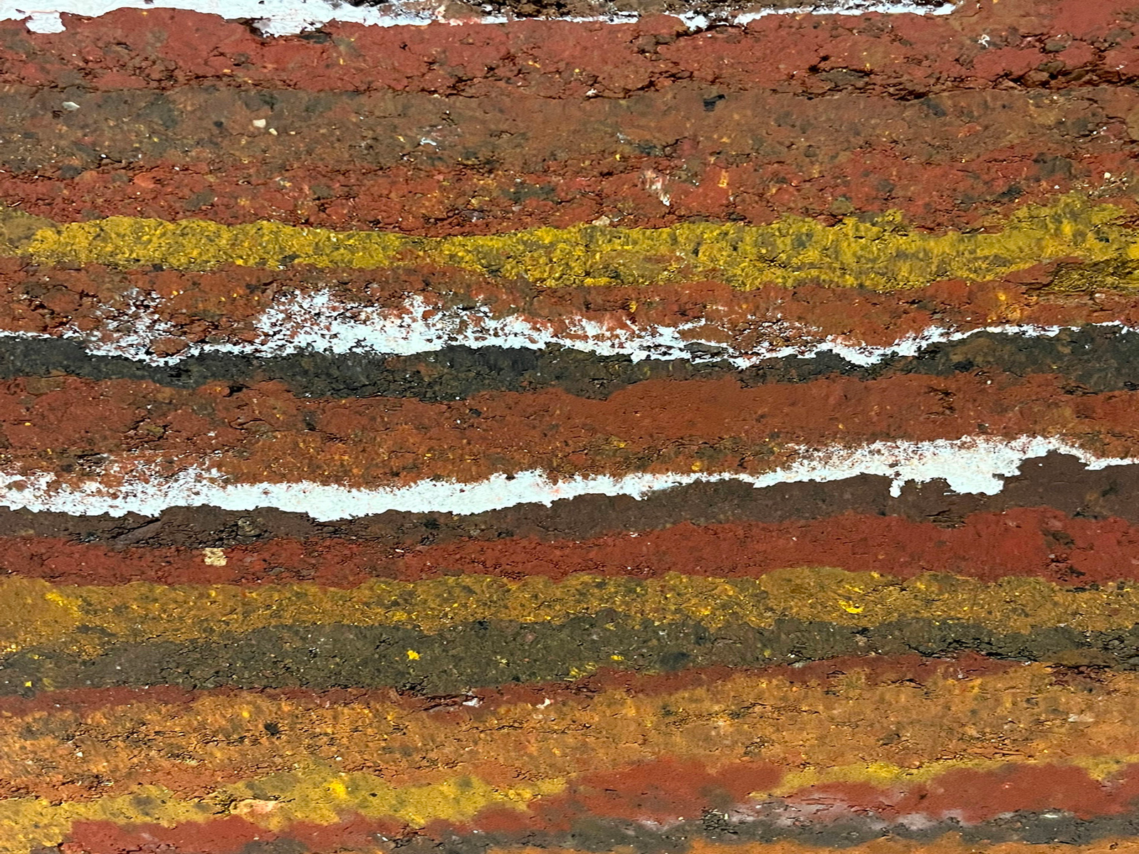 A close up image of soil block, showing the landscape of coloured soil layered on top of each other. 