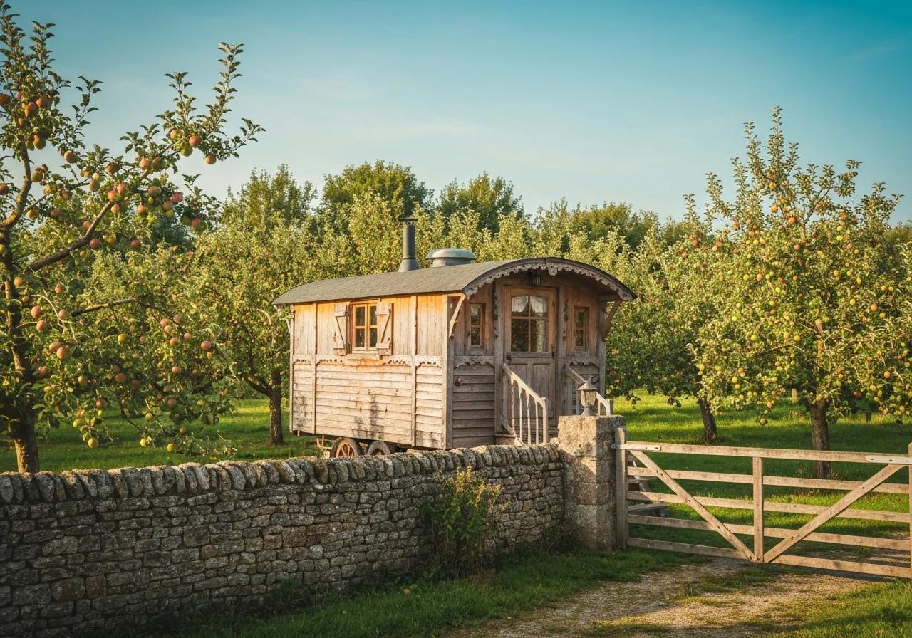 Roulotte ou tiny house sur roues dans un cadre champêtre normand, hébergement insolite Normandie