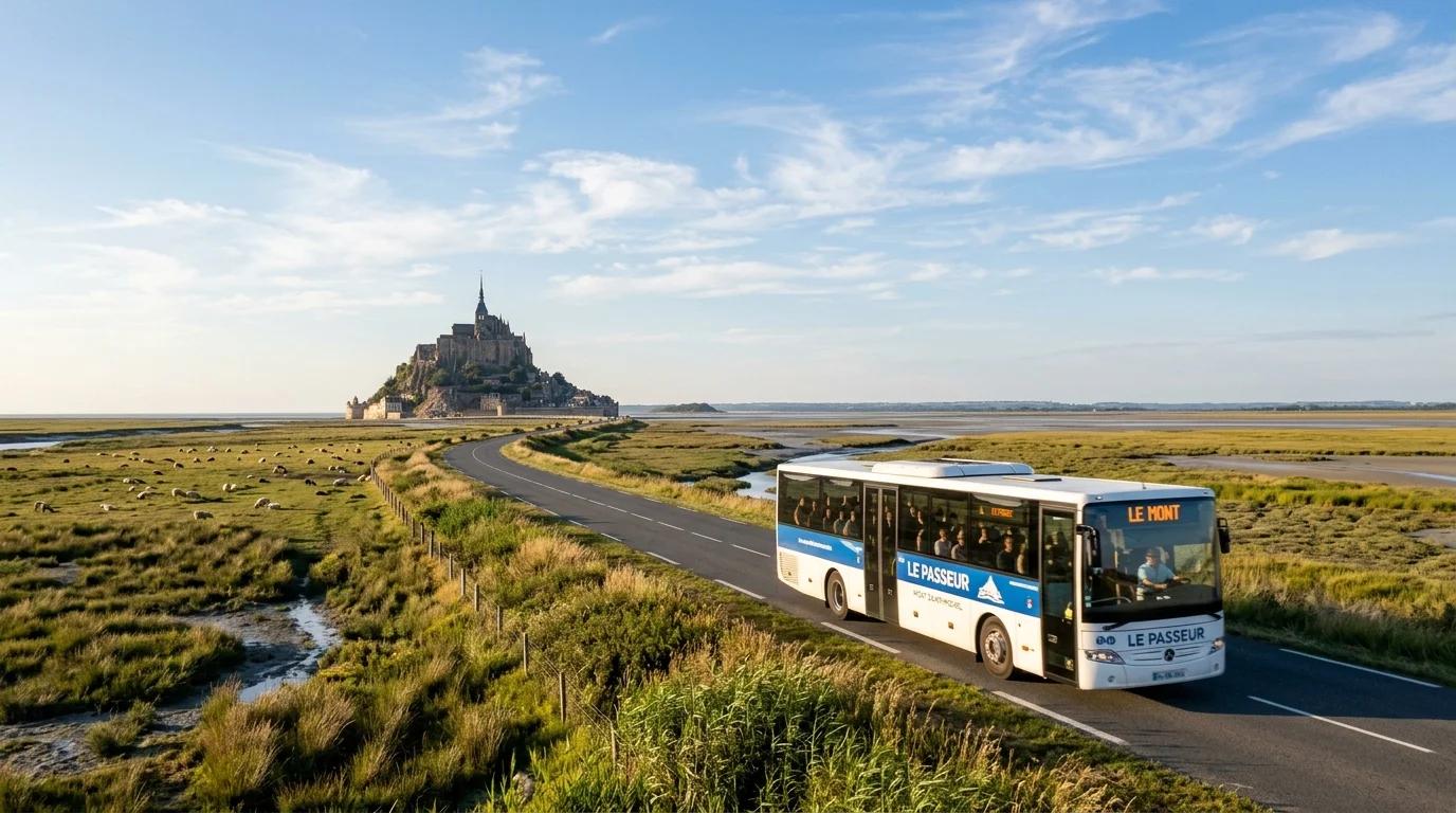 Navette reliant Pontorson au Mont-Saint-Michel à travers la baie