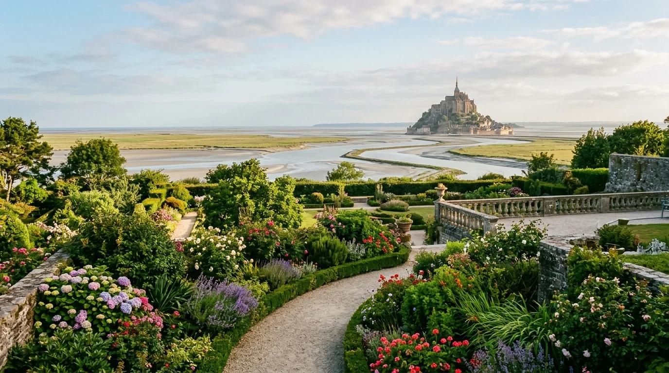 Vue sur le Mont-Saint-Michel depuis le Jardin des Plantes d'Avranches