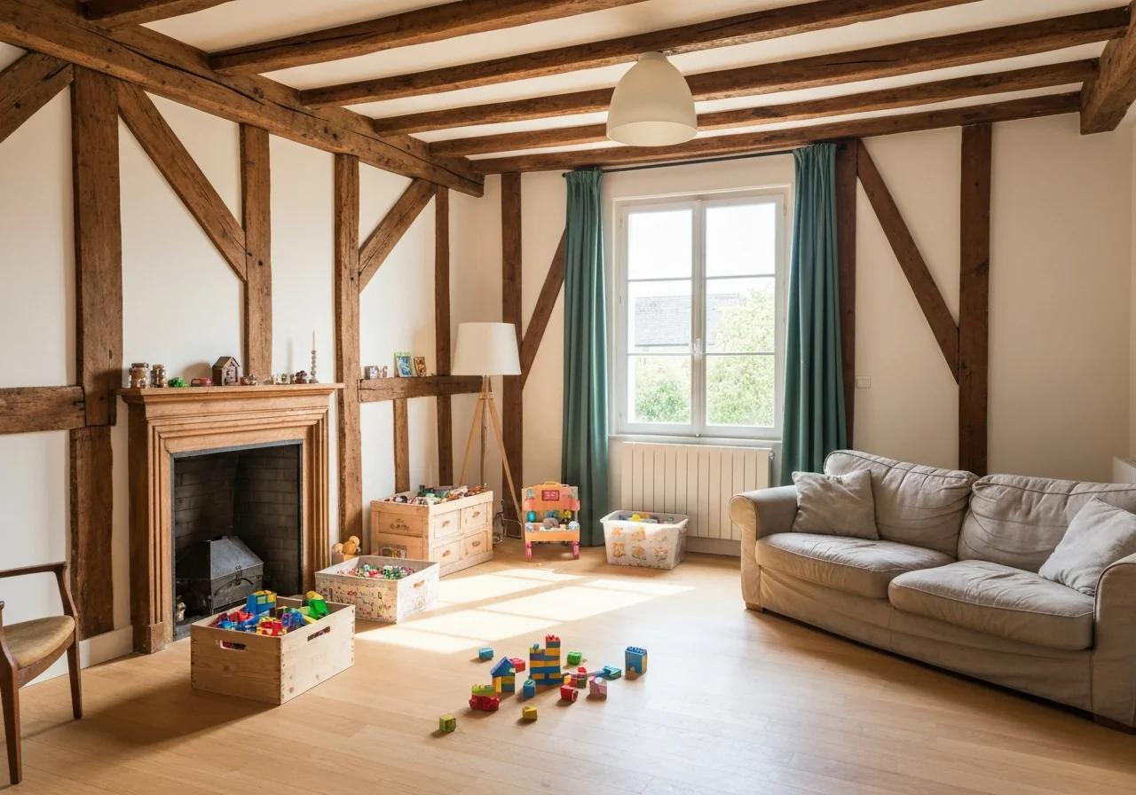 Grand appartement familial en Normandie avec salon lumineux et décoration normande traditionnelle